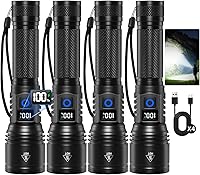 Vista 8 de Linternas recargables de alto lúmenes, 2 unidades de linterna súper brillante recargable, linterna LED potente, luces tácticas de mano