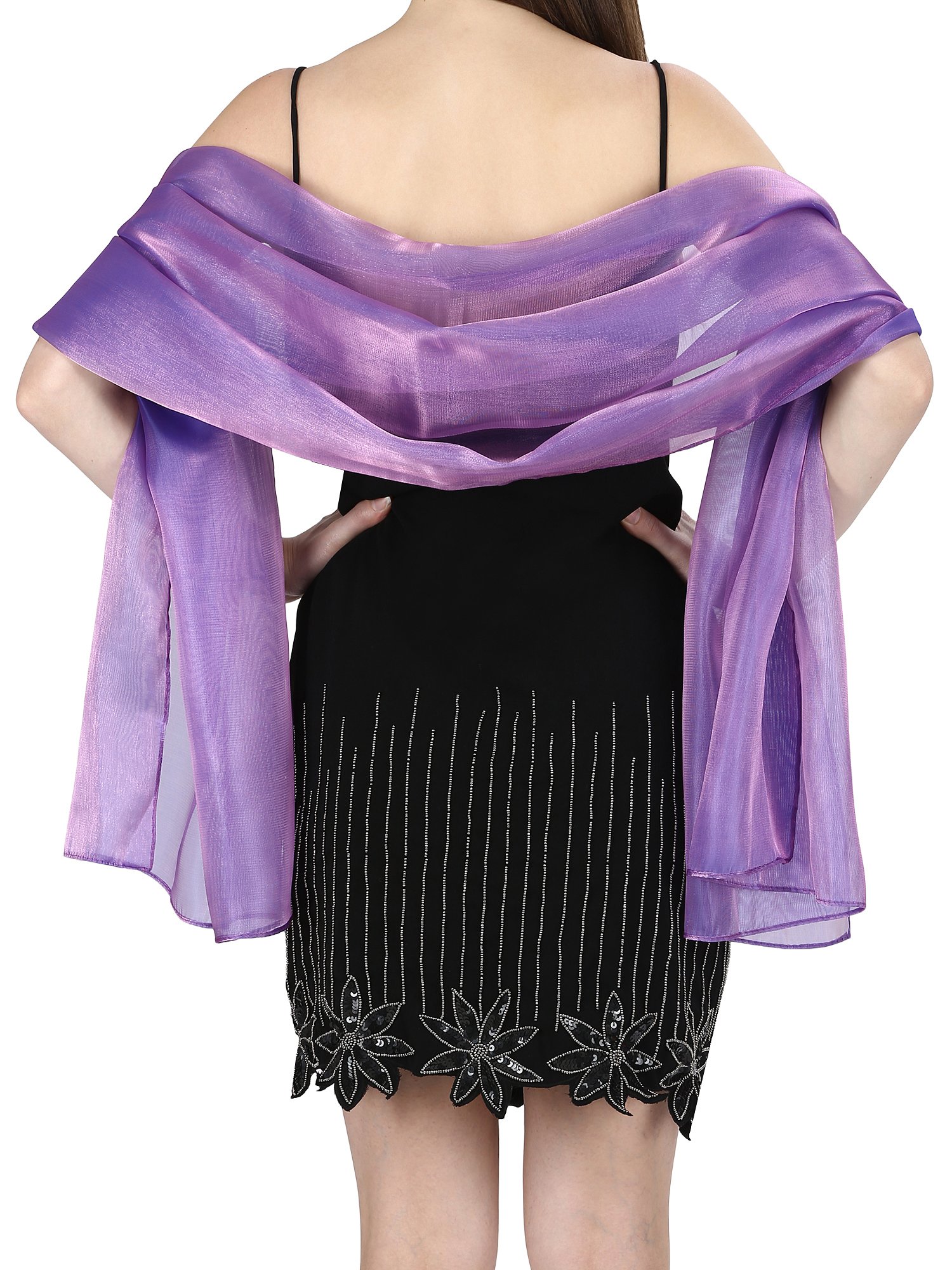 World of Shawls Silky Iridescent Wrap Stole Shawl For Weddings Bridal Bridesmaids Evening Wear Prom & Parties (Purple Orchid)
