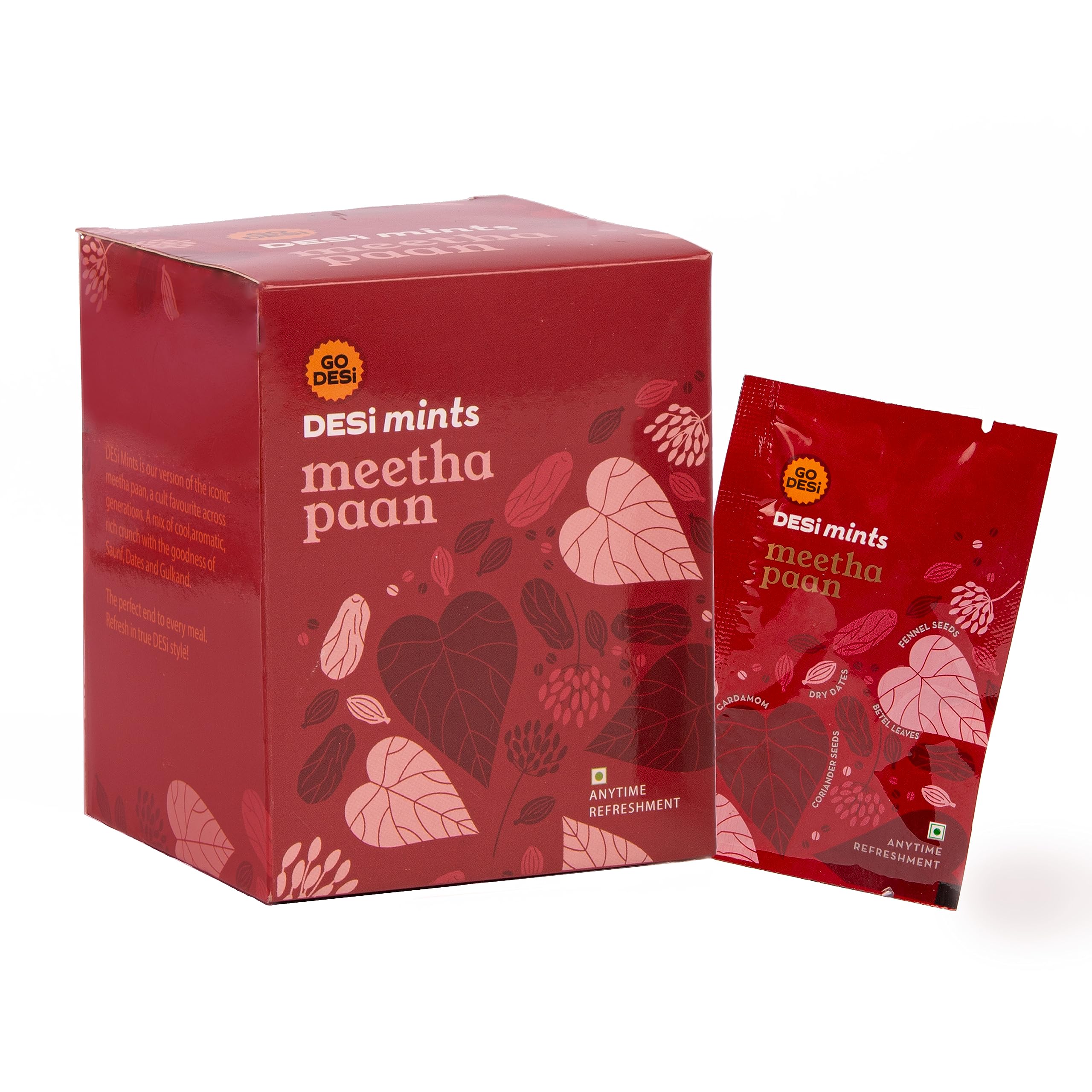 Go Desi Meetha Paan Mouth fresheners, Desi Mints, Refreshing Mouthfreshener, Mukhwas, Box of 12 Sachets
