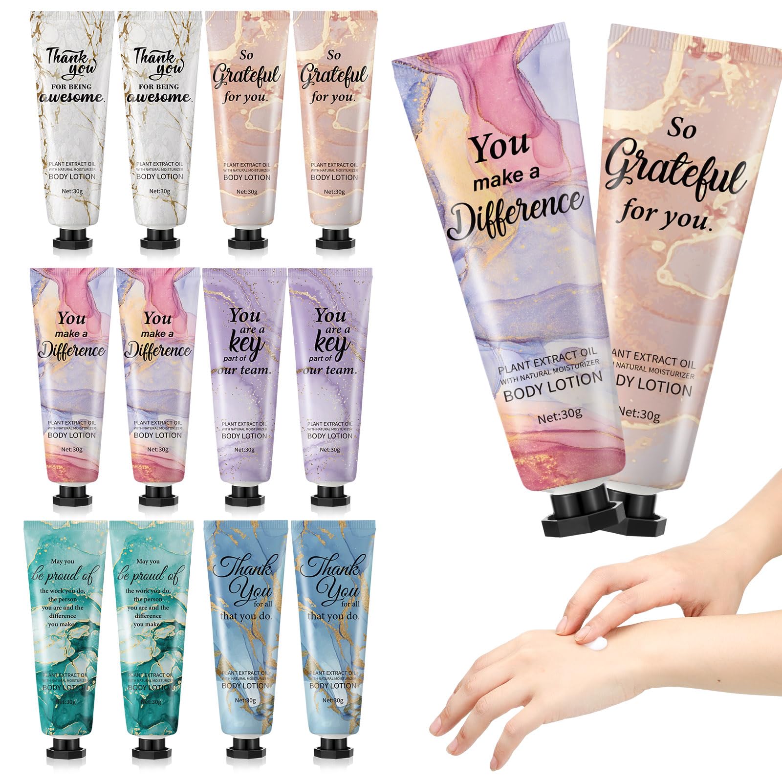 12pcs Mini Body Lotion Bulk Employee Appreciation Gifts for Coworker Teachers Valentines Day Inspirational Travel Size Dry Skin Hand Cream Lotion for
