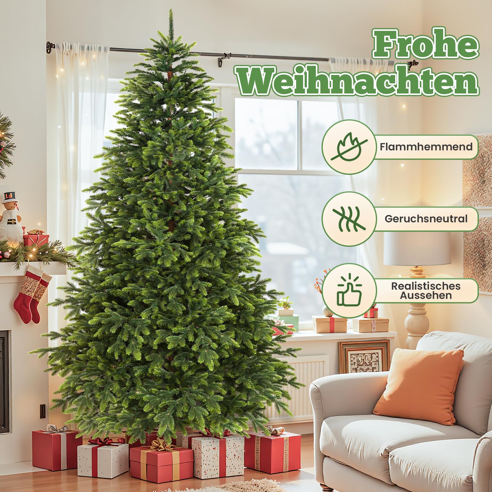 SHareconn Künstlicher Weihnachtsbaum 195cm - [100% Spritzguss],4066 Spitzen,Naturgetreu, dichte Zweige, Weihnachtsbaum künstlich mit Holzständer,schneller Aufbau, wiederverwendbar