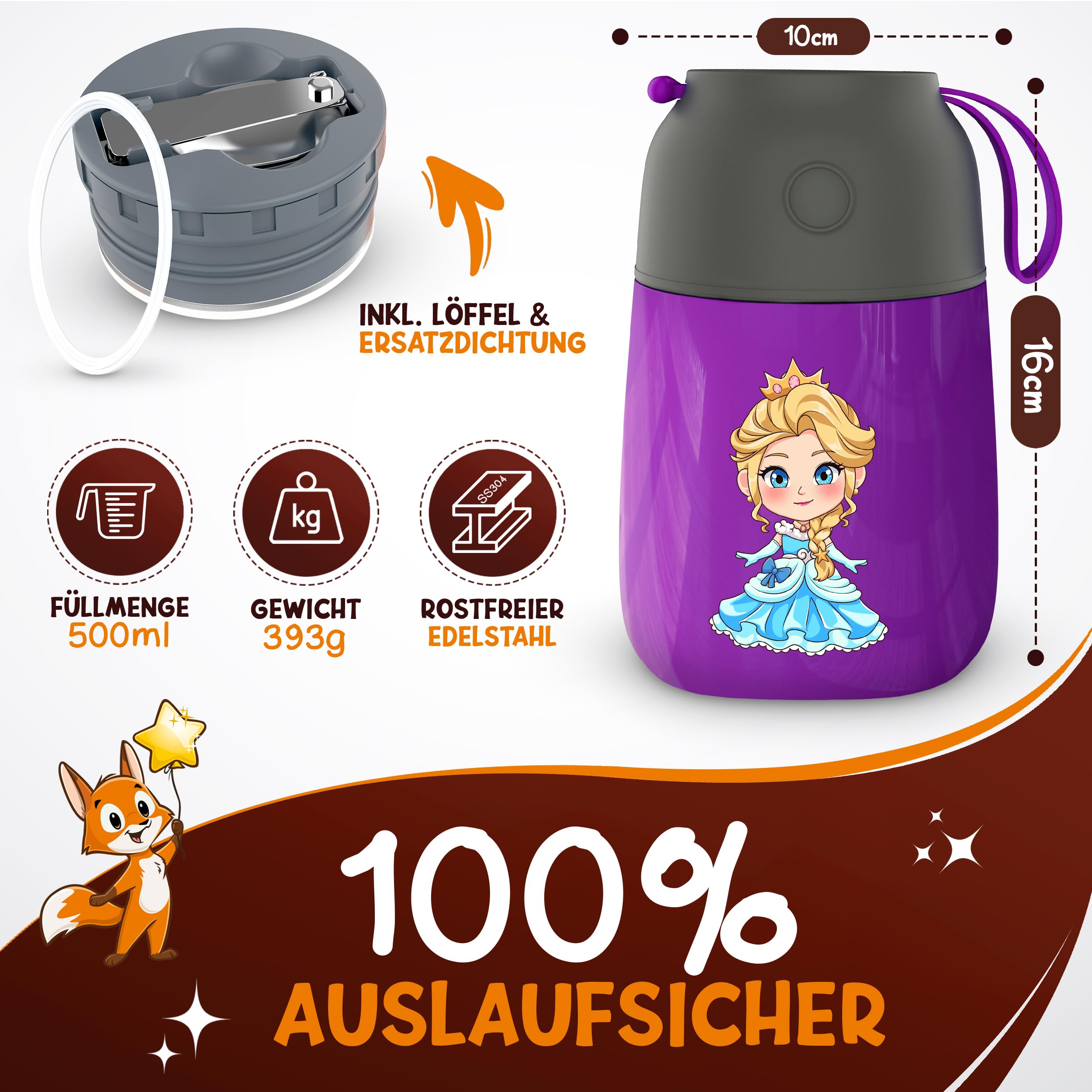 Milu® Thermocontainer, 450 ml, 650 ml, 800 ml, roestvrij staal, warmhoudcontainer, voedselcontainer, babyvoeding, container om eten warm te houden, thermische lunchbox, muesli to go, grijs, 800 ml