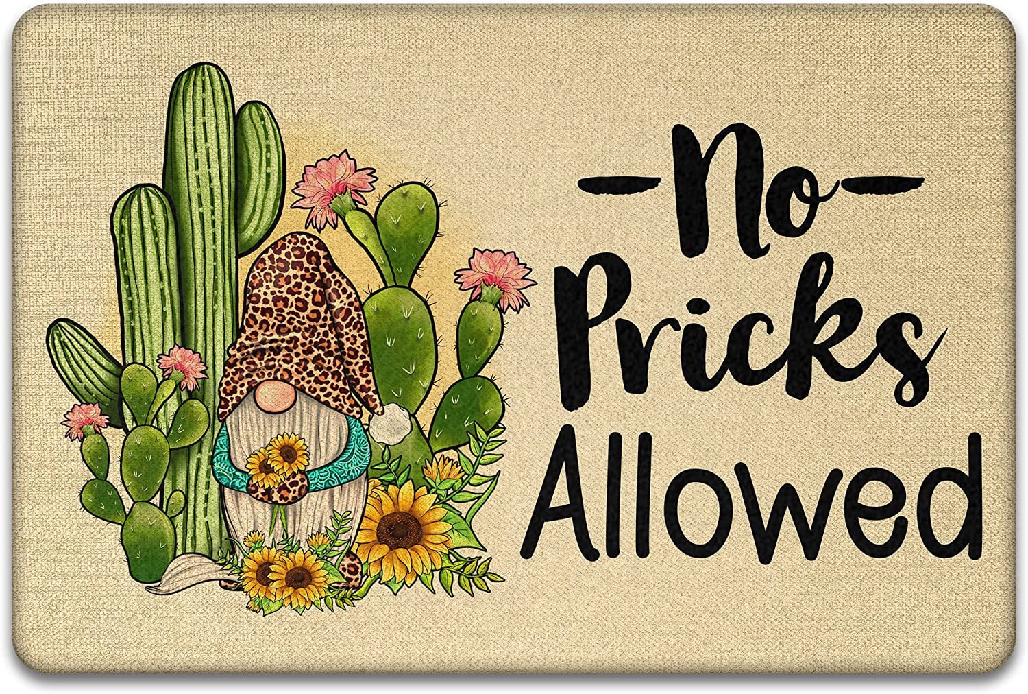 Summer Door Mat No Pricks Allowed Cactus Gnome Doormat Indoor Outdoor Entrance Floor Mat Non Slip Floor Mat for Home Bathroom Kitchen Entrance 36X24 Inch