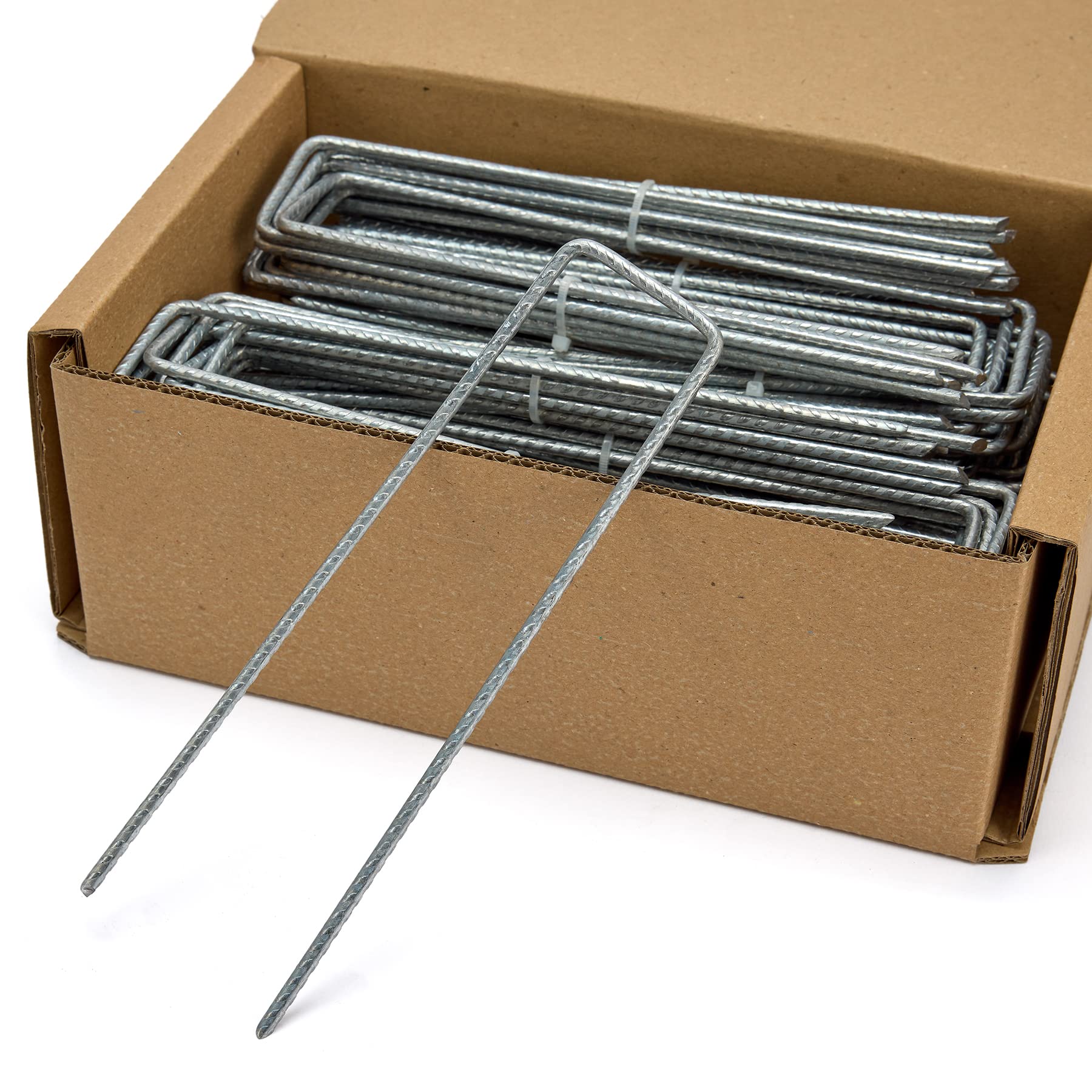 Lot 100 agrafes Acier Galvanisé Crantées Ø4mm Longueur 20cm Largeur 5cm - Agrafes Paillage, Fixation grillage et filets