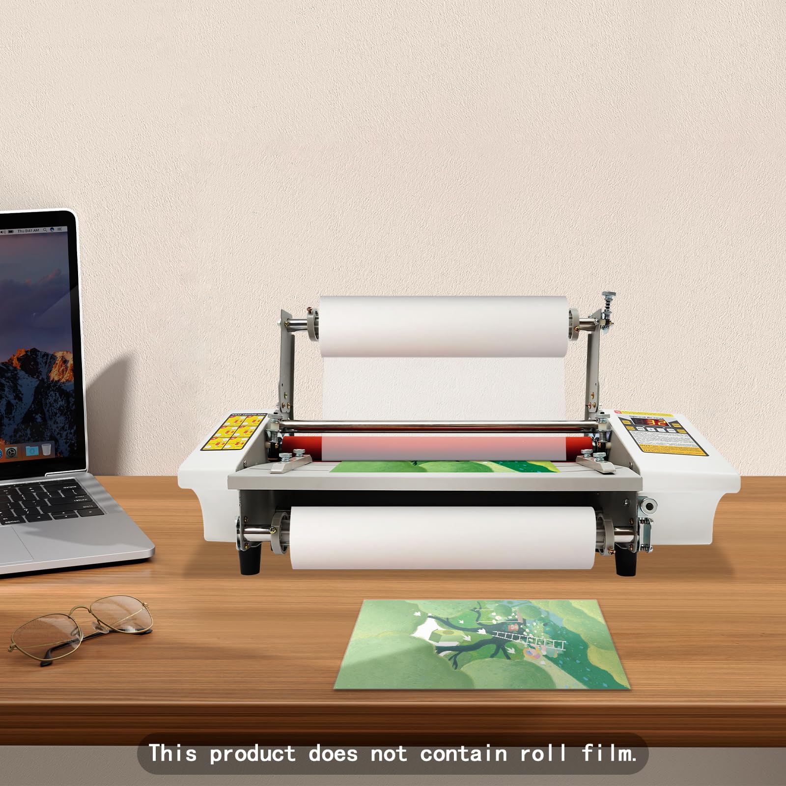 Plastificatrice a rulli monofacciale, laminatrice a caldo freddo con rulli e display digitale, plastificatrice professionale per documenti, foto e carte