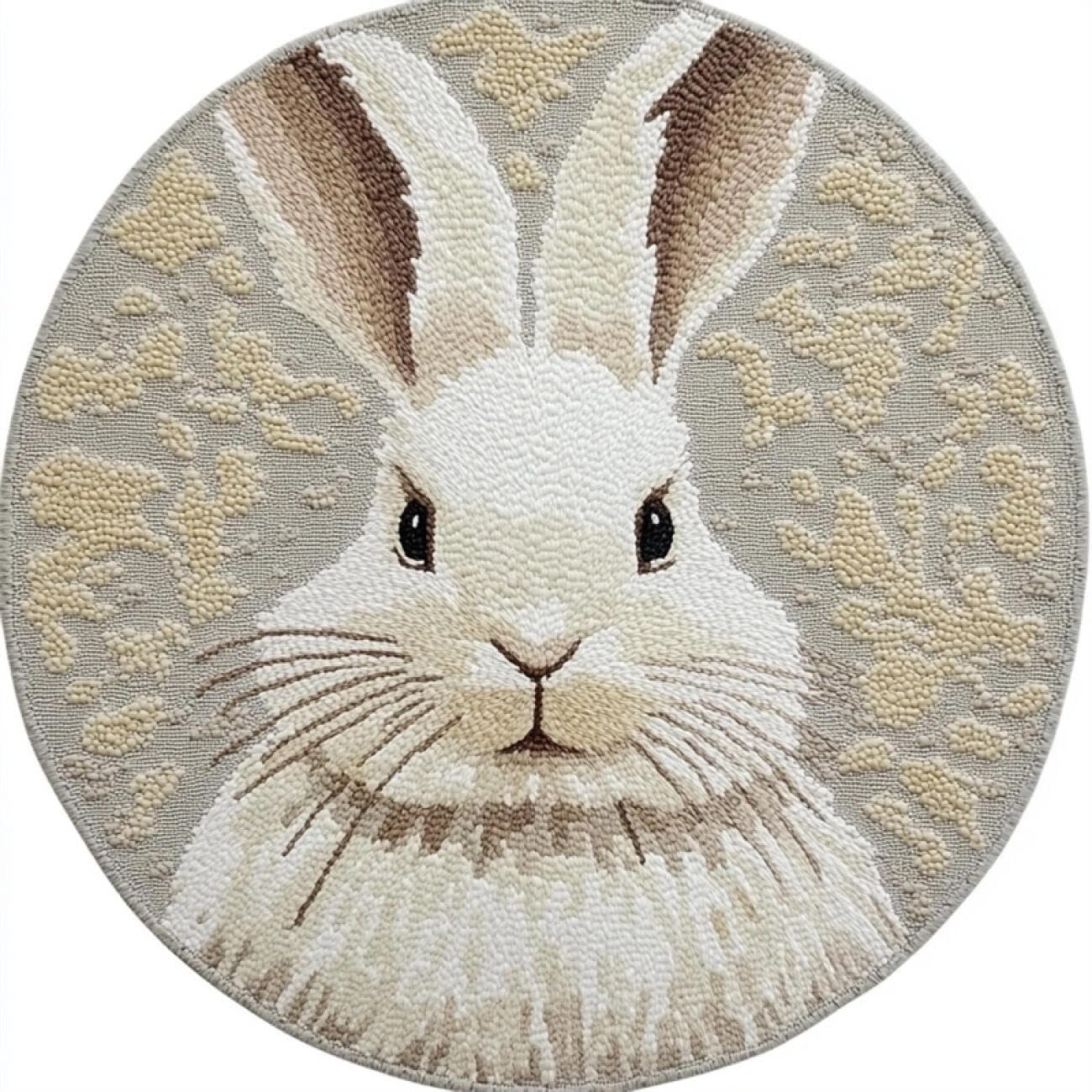 Kitquiver Round Rug Latch Hook Kit Rabbit Portrait 80x80cm