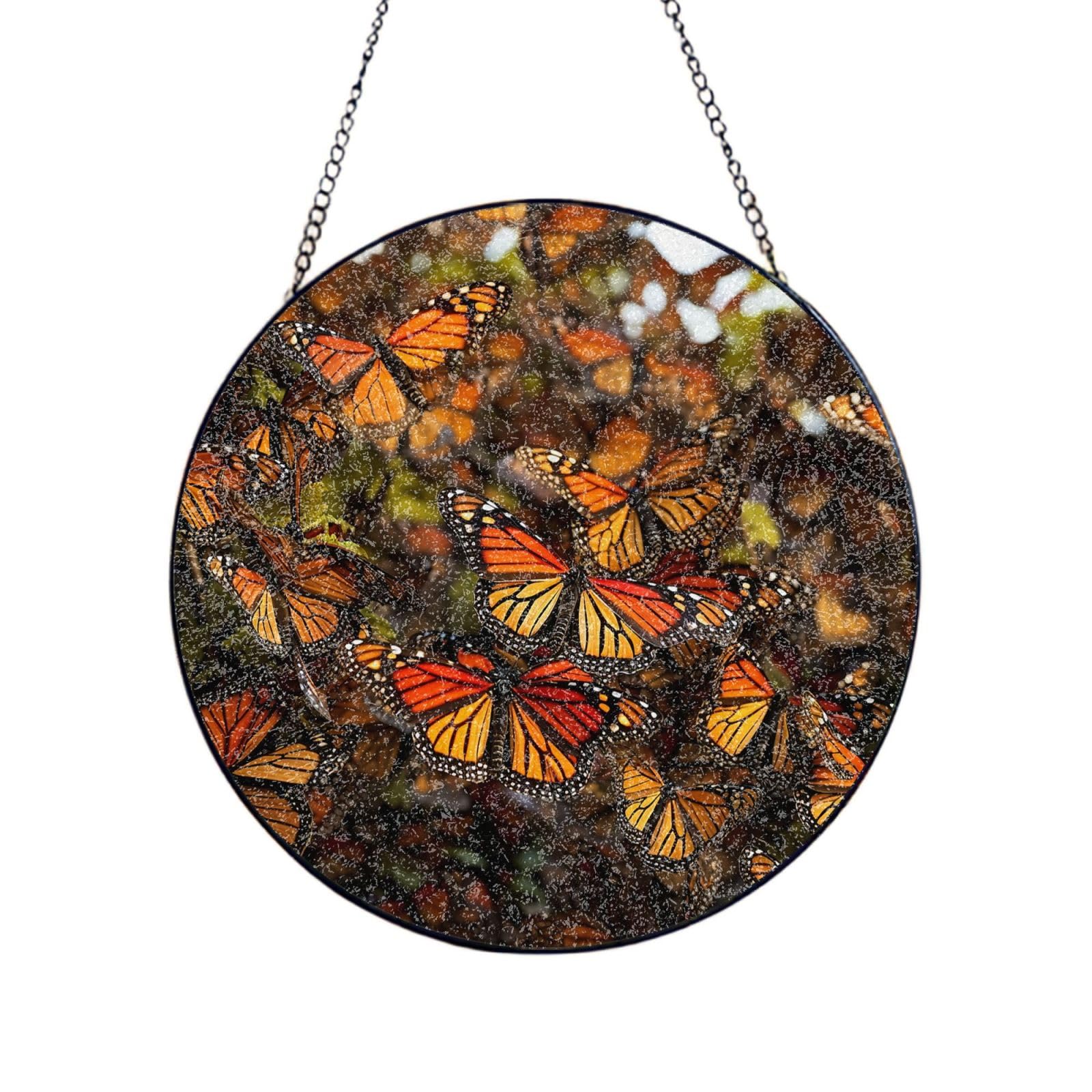 Stained Glass Window Hanging Monarch Butterflies Sun Catchers Indoor Outdoor Decor Window Suncatcher Door Garden Sunroom Sun Catcher Home Decor Birthday Christmas for Mom Men