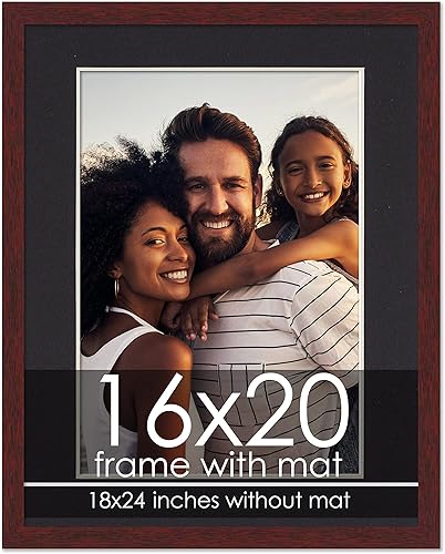 Marco de 16 x 20 pulgadas con paspartú, marco marrón de 18 x 24 pulgadas, hecho para exhibir impresión o póster de 16 x 20 pulgadas con paspartú