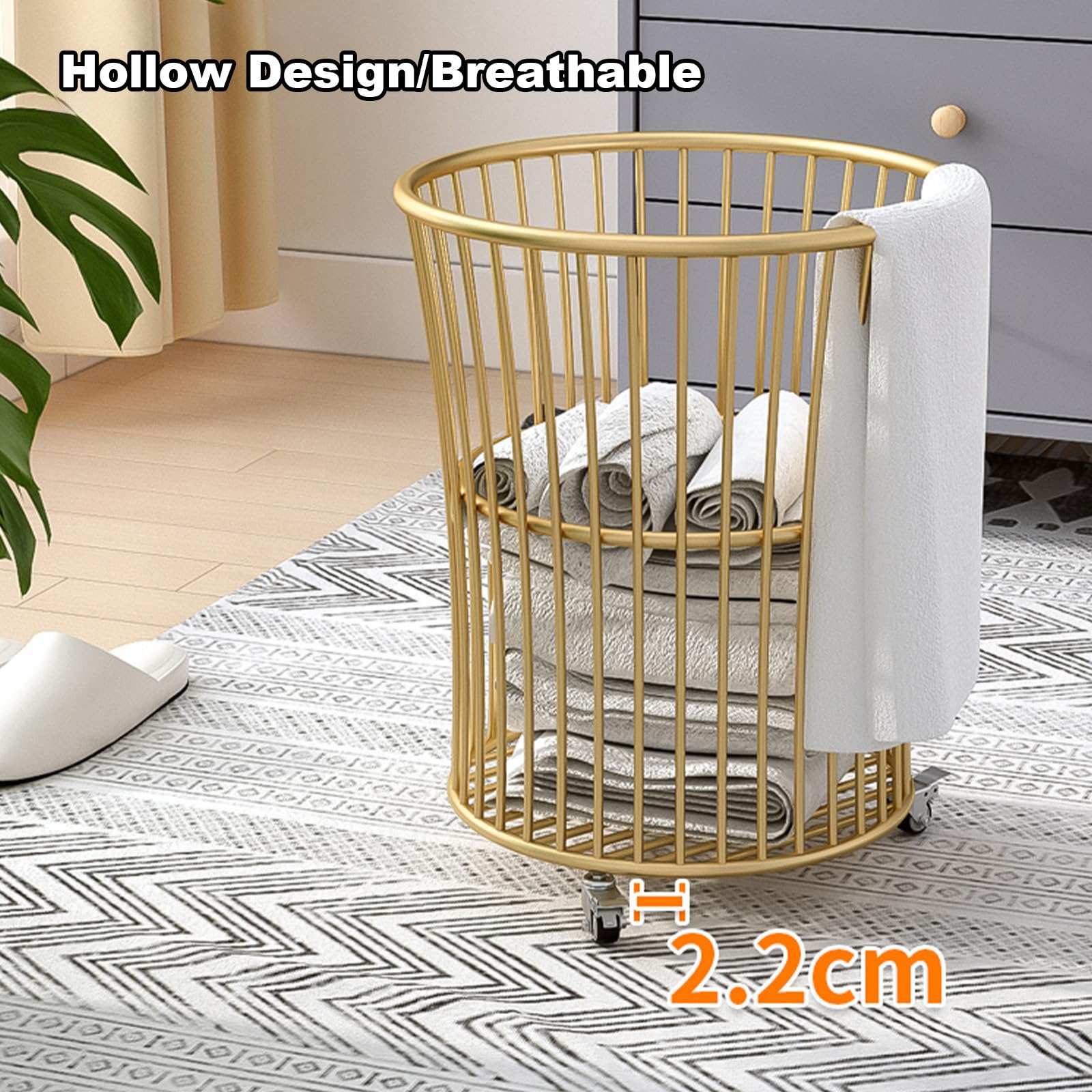 Carrello del cesto del bucato della rete con ruote, robusto cestino dei vestiti di rotola del metallo per la camera da letto del bagno, facile contenitore di stoccaggio del montaggio per asciugamani G