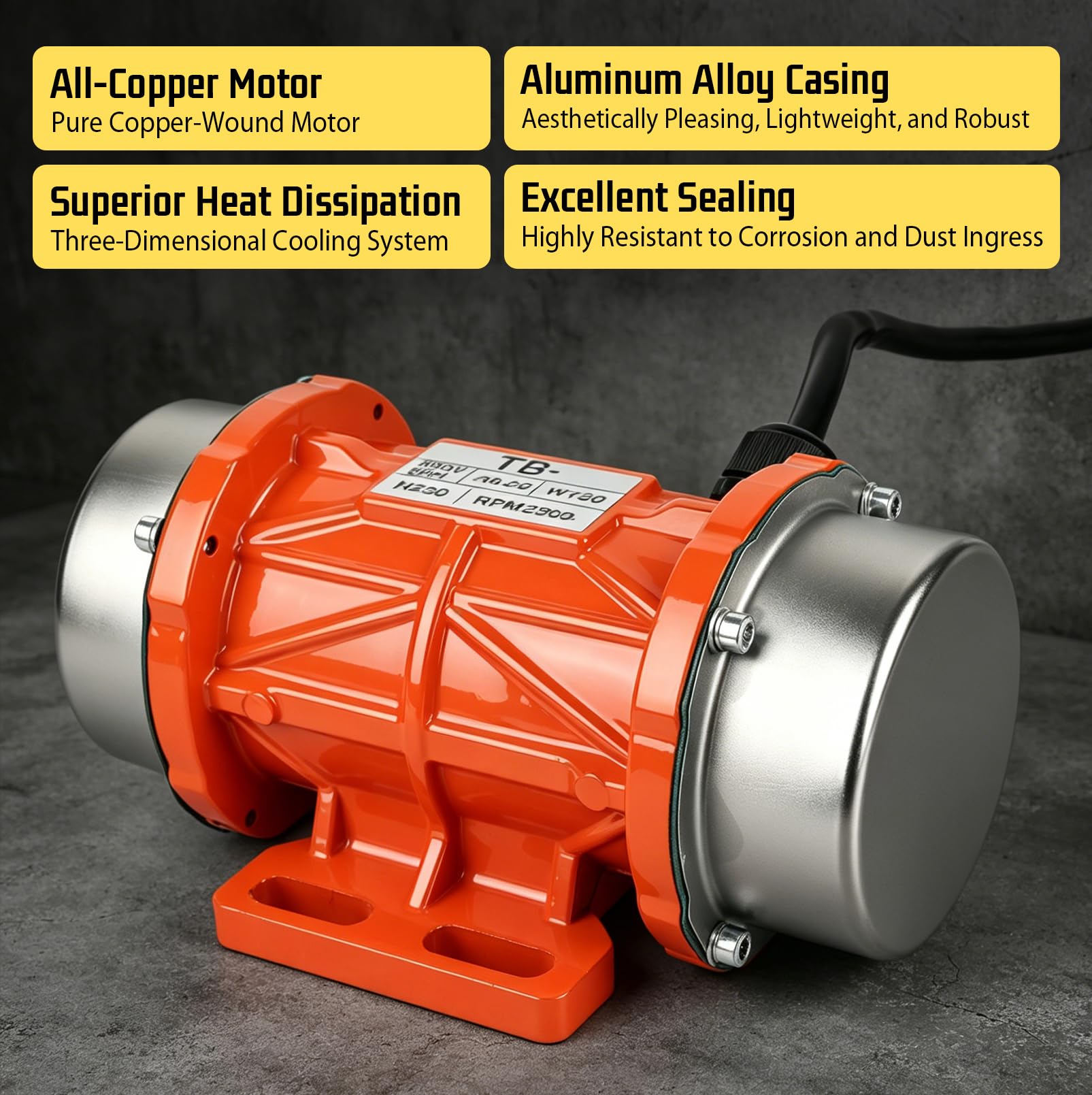100W Elektrischer Vibrationsmotor, Drehstrom Vibrationsmotor(380 V), Einstellbare Vibration, 50KG Kraft, 3000 U/min, Kleiner Motorvibrator für Futterspender/Vibrationssieb/Gebäude/Bergbau/Metallurgie