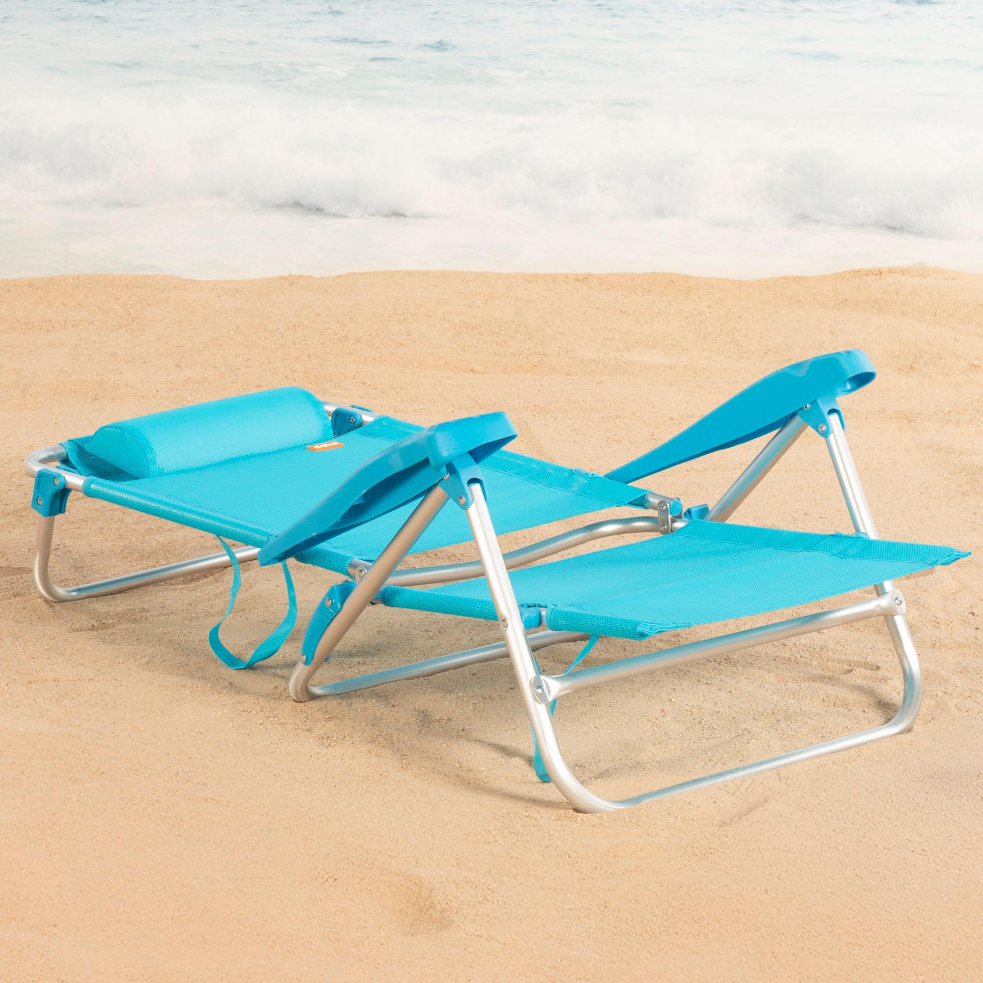 AKTIVE Silla de Playa Plegable, Multiposición 8 Posiciones, Textileno y Aluminio, Azul, 47x49x82 cm, 110 kg, Respaldo Alto Acolchado