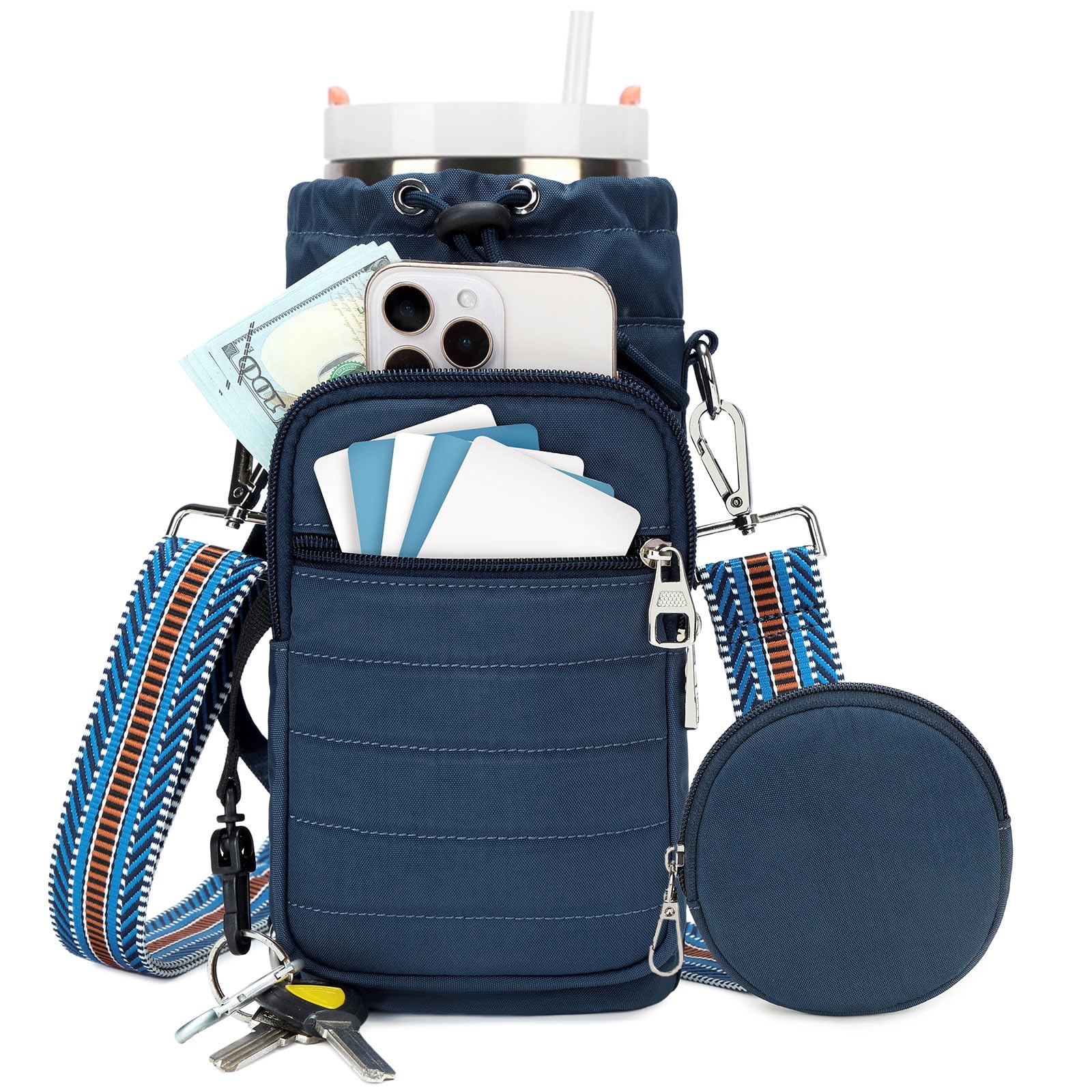 YIQUN Water Bottle Carrier Bag with Strap, Sling Bag for Walking, Hiking, Cycling, Black, 40 Ounces