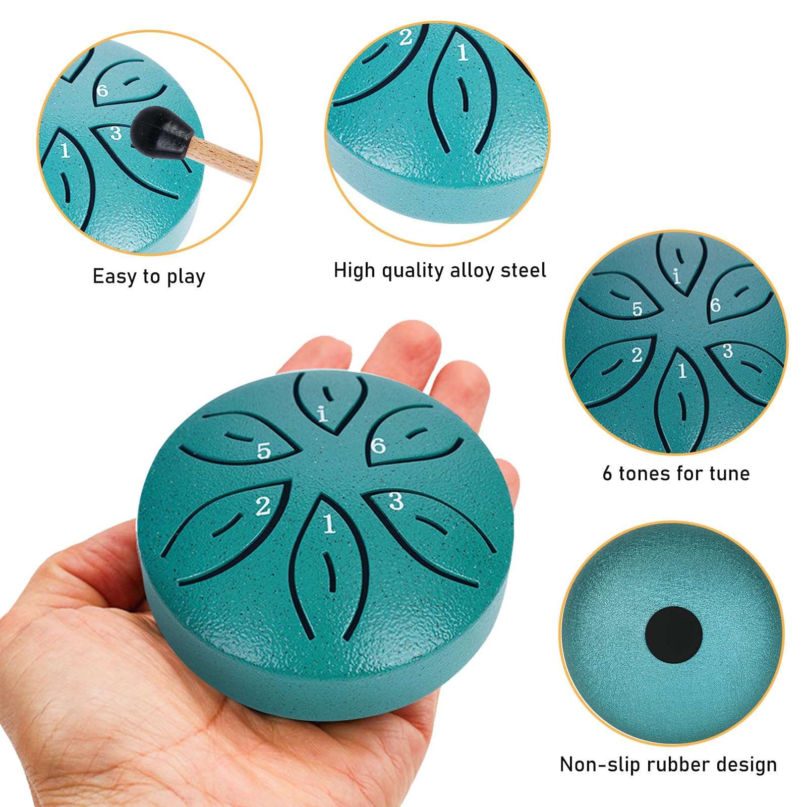 2er-Pack Steel Tongue Drum, 7,6cm 6 Töne Zungentrommel Steel Tongue Drum, Stahlzungentrommel Mit Stofftasche, Musikbuch Und Schlägel, Stahlzungen Für Meditation Yoga Klangheilung