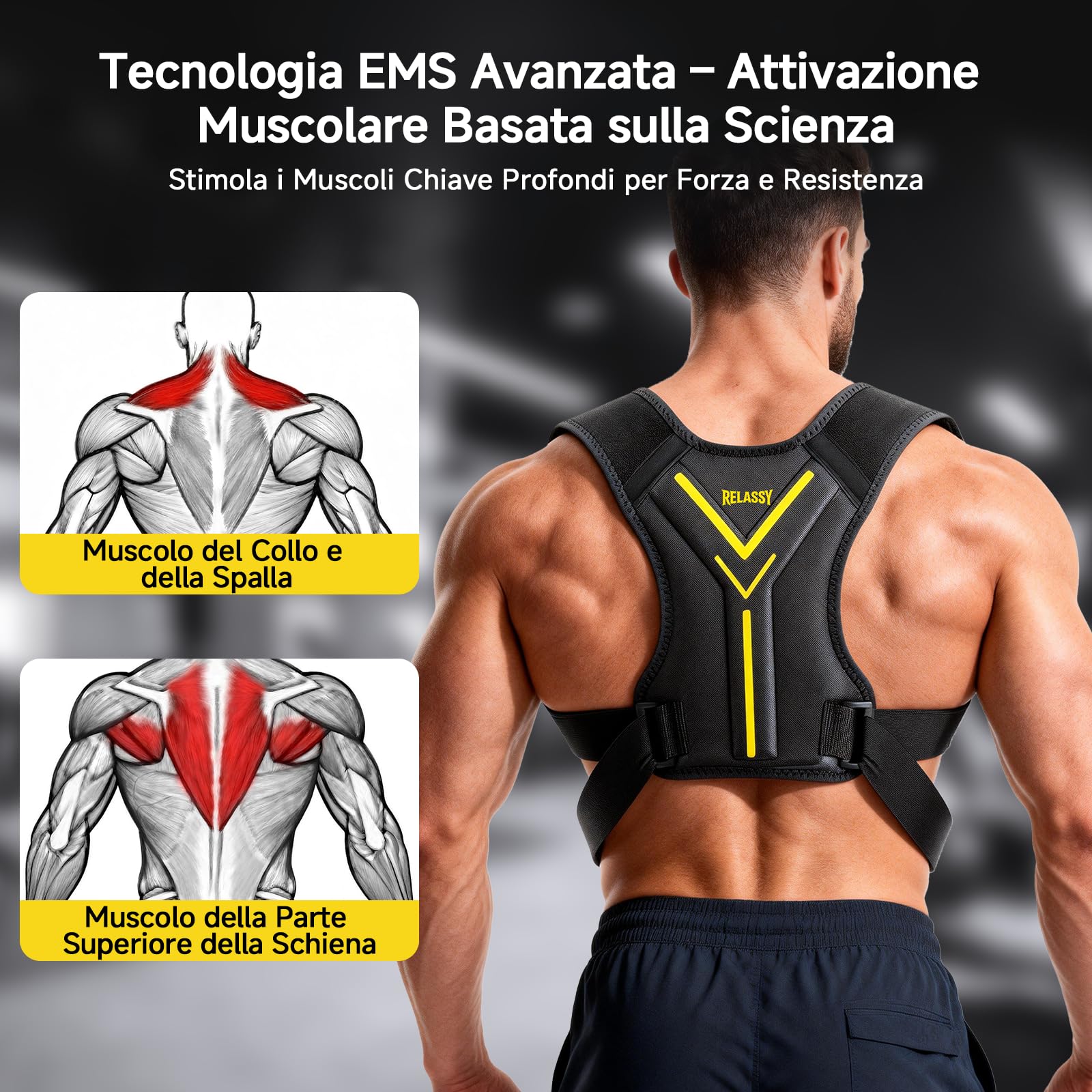 Elettrostimolatore Muscolare per Collo e Schiena, EMS Massaggiatore Schiena e Collo, Elettrostimolatore 30 Livelli 10 Programmi con Telecomando, Allenatore per Collo EMS, Stimolatore Muscolare Collo