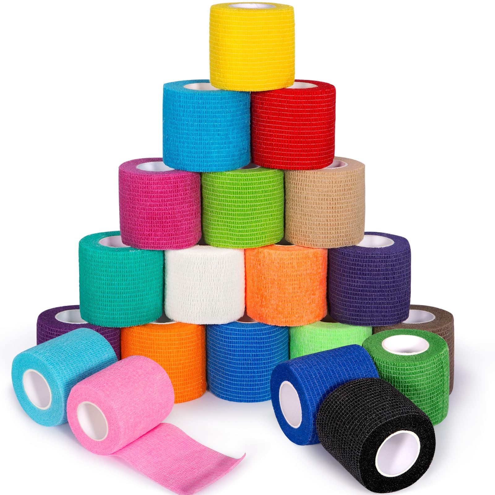Venda Cohesiva, 20 Rollos 5cm X 4.5m Tape Crossfit, Vendas Autoadhesivas, Venda Cinta Bendaje Adhesiva, Venda Elastica Adhesiva Para Deportes, Dedos, Tobillos, Articulaciones (20 Colores)