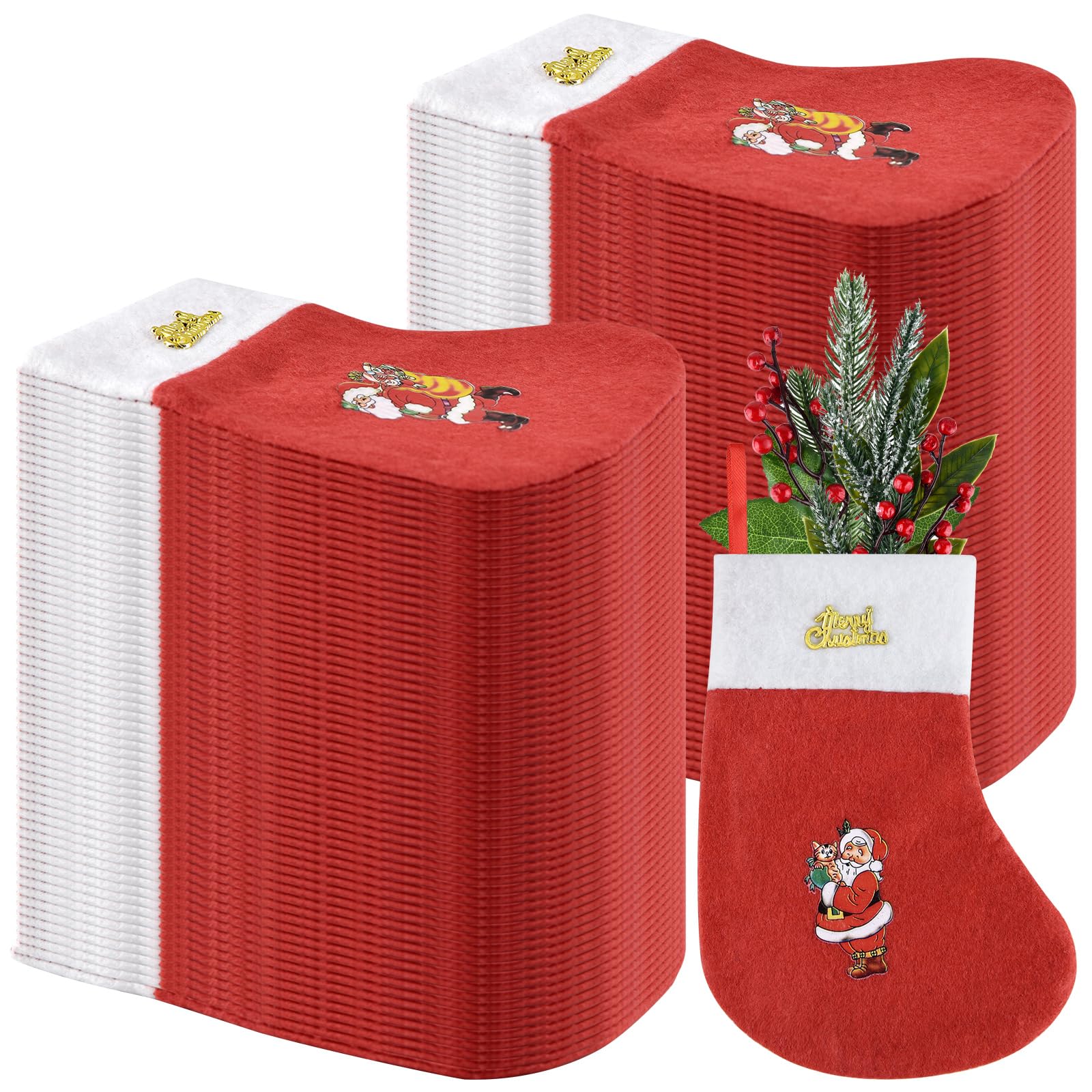 150 Pieces Small Felt Red Christmas Stockings 6.1 Inches Party Favors Stocking Decoration Stockings Mini Rustic Christmas Santa Stockings for Christmas Xmas Tree Home Decorations (150-red and white)