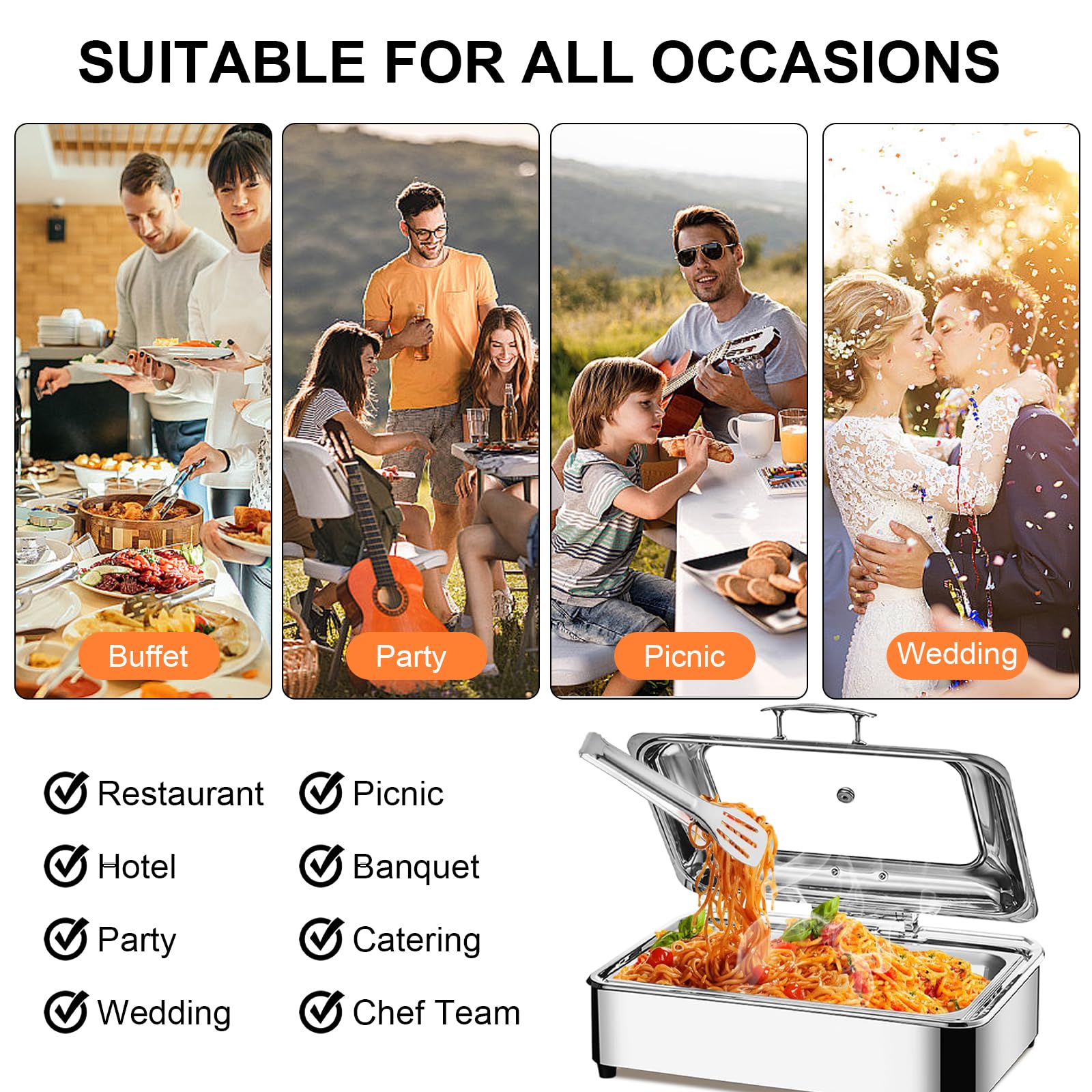 Calentador Buffet Electrico 9L, Regulable Temperatura 30-85 °C, 1/1 | Chafing dish comercial bufé, calentador de comida buffet electrico para catering, bodas y fiestas, acero inoxidable