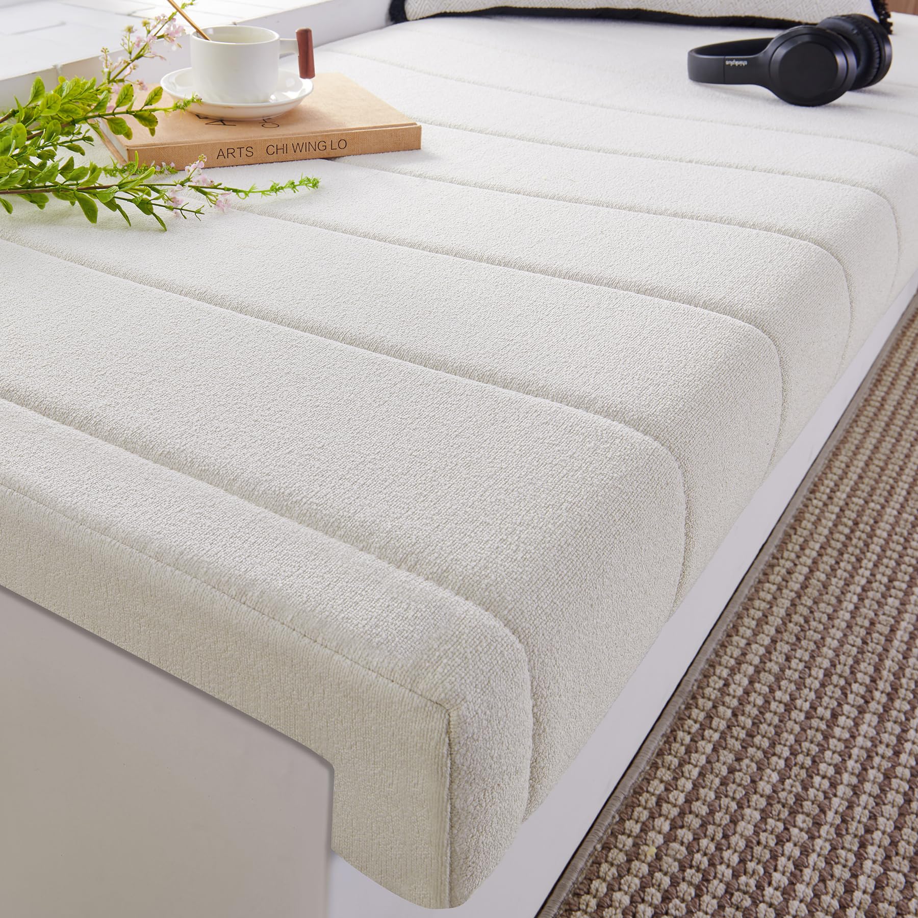 Custom Size Fireplace Baby Proof Proofing Plump Textured Comfy Customized Window Bench Seat Foam Cushion Hearth Pad Cover Edge Protector Bumper for Indoor Furniture, Splash-Proof, Non Slip Bottom