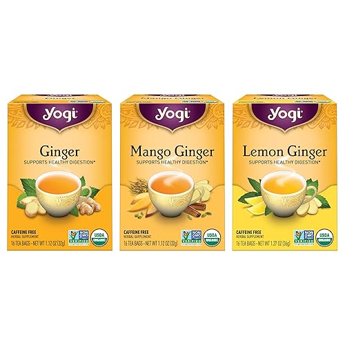 Yogi Té - Paquete variado de té de jengibre (paquete de 3) - Incluye tés de jengibre, jengibre de mango y jengibre de limón - Apoya la digestión