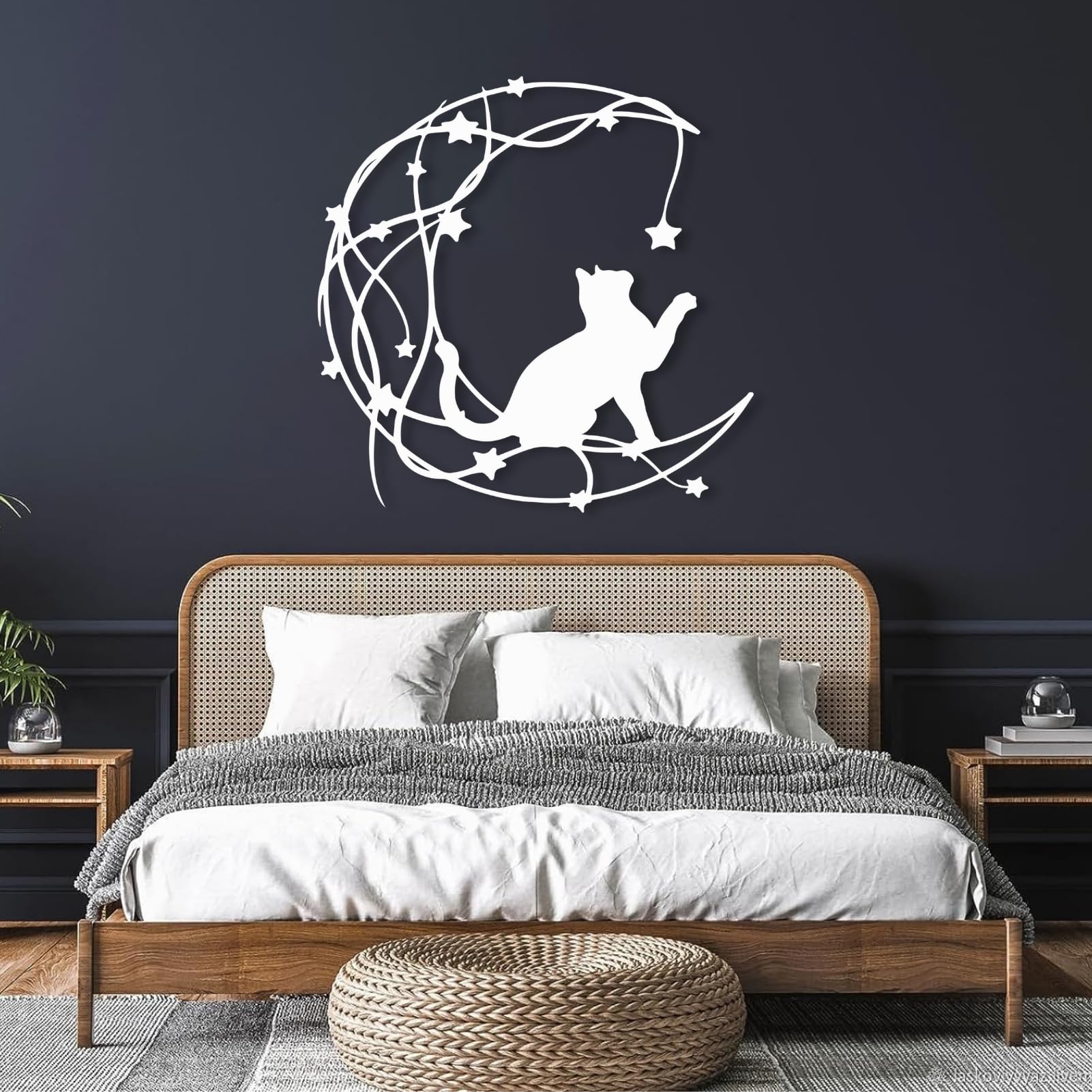 Black Cat Wall Sign Personalized Cat Metal Sign - Custom Moon \u0026 Star Wall  Art With Your Pet's Name Moon And Star Cat Decor, image size:1601x1601