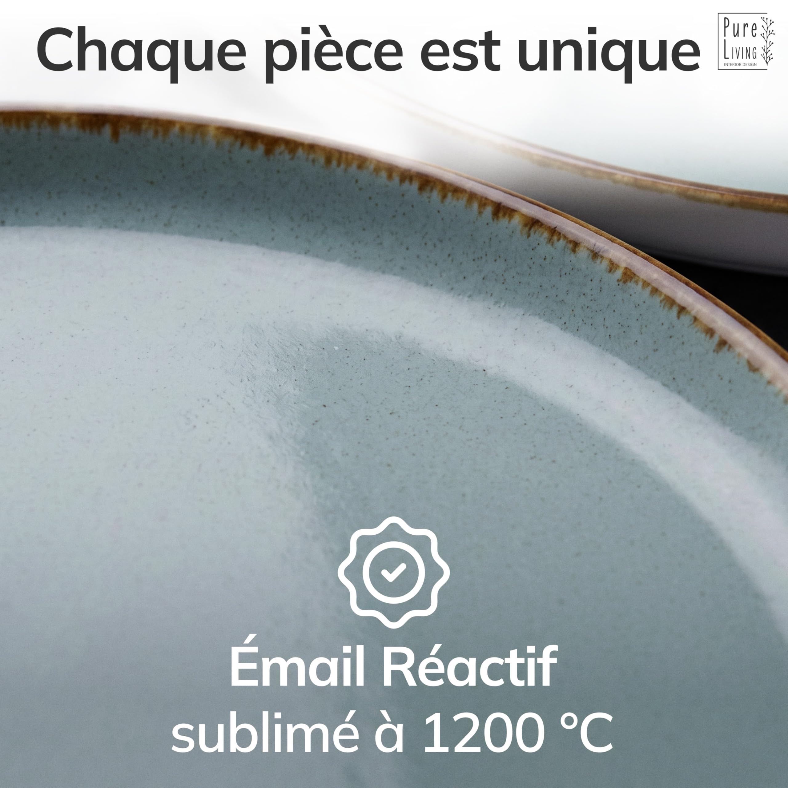 Assiettes creuses en grès Rustic - Lot de 6 - Vaisselle style maison de campagne Pure Living pour soupes, pâtes et salades - Passe au lave-vaisselle - Bleu fumé