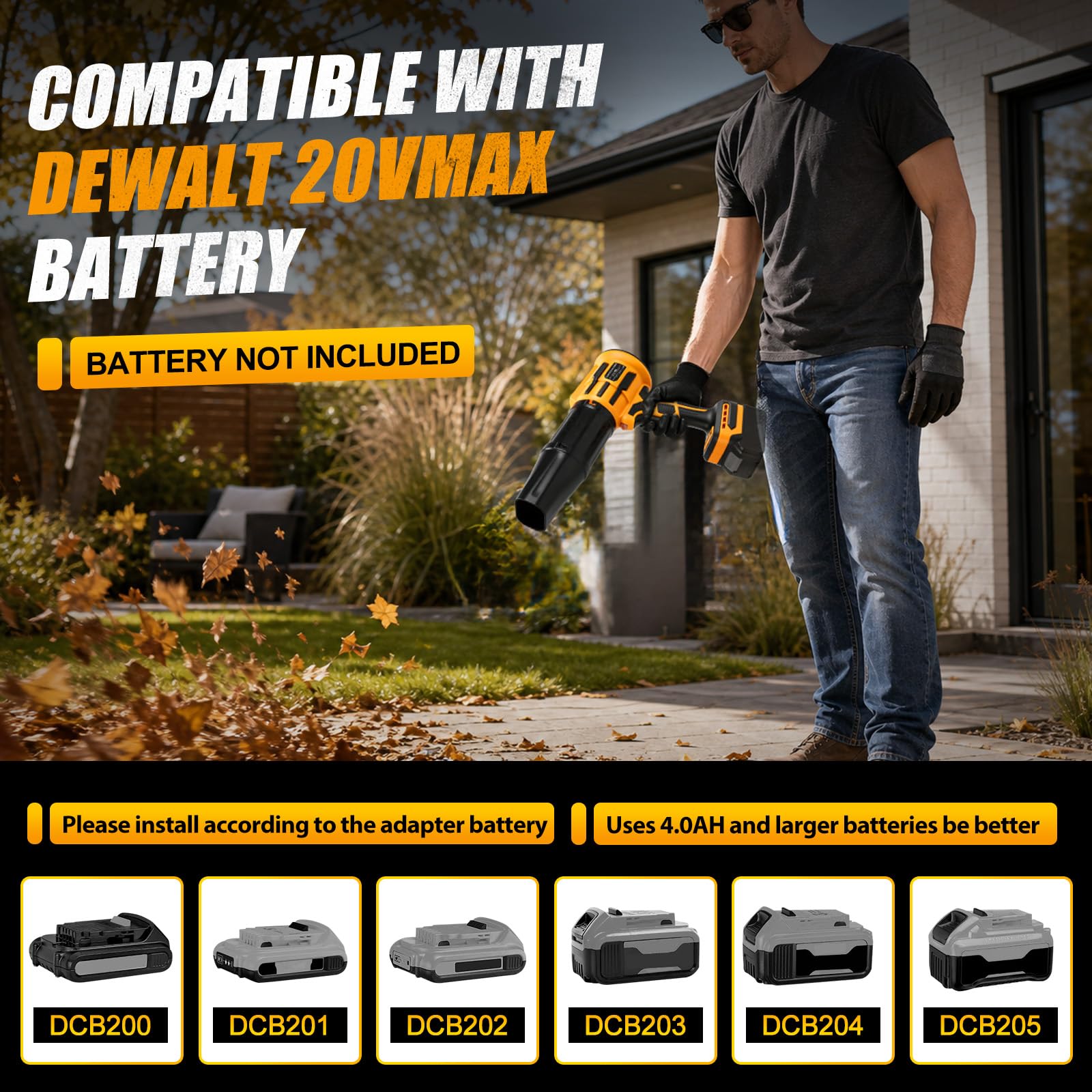 Soplador de hojas y aspiradora 2 en 1, compatible con batería Dewalt de 20