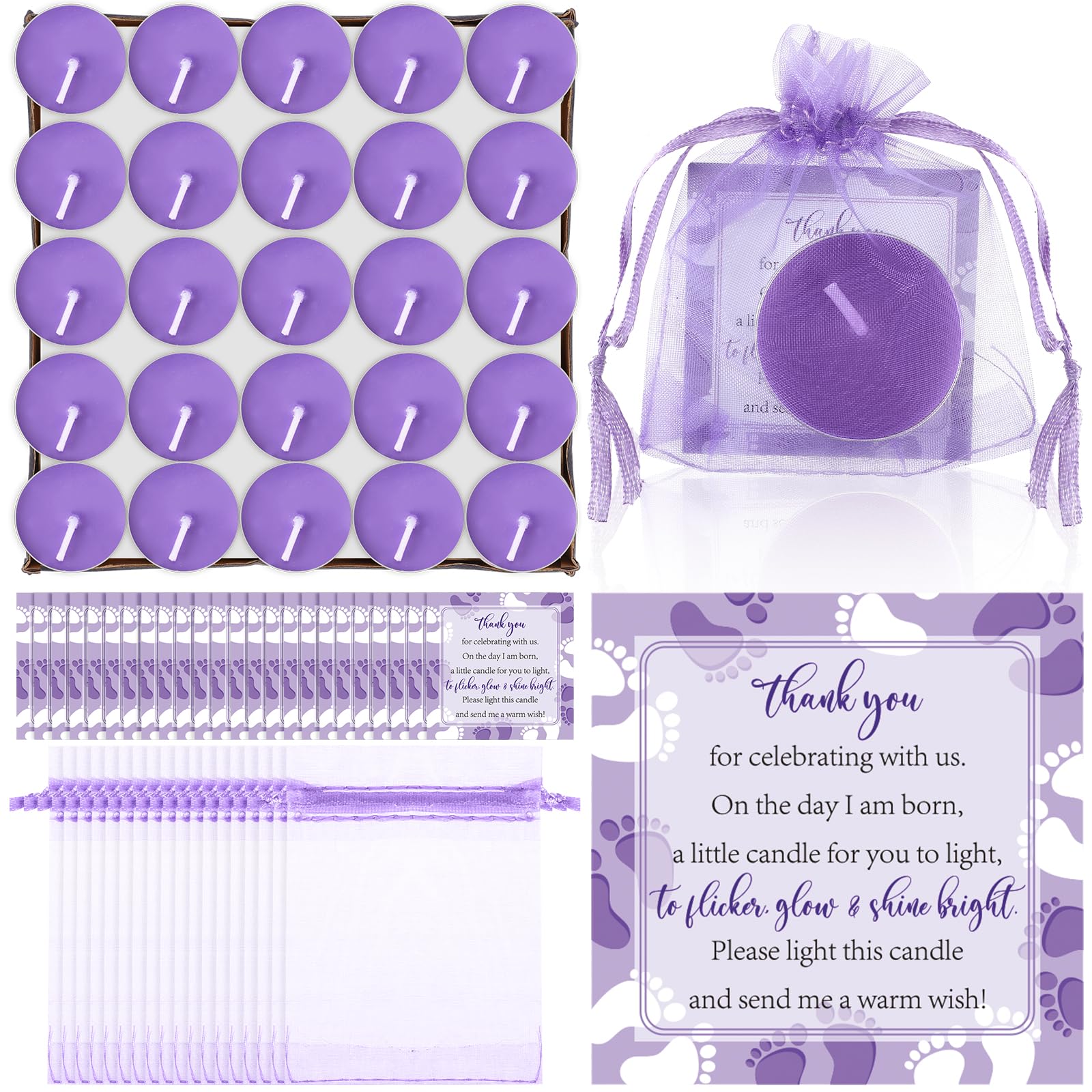 50 Sets Recuerdos para Baby Shower Velas de Té para Invitados Bolsas de  Regalo para Bebé con Mini Tarjetas y Bolsas de Malla para Revelación de  Género (Azul) : : Bebé