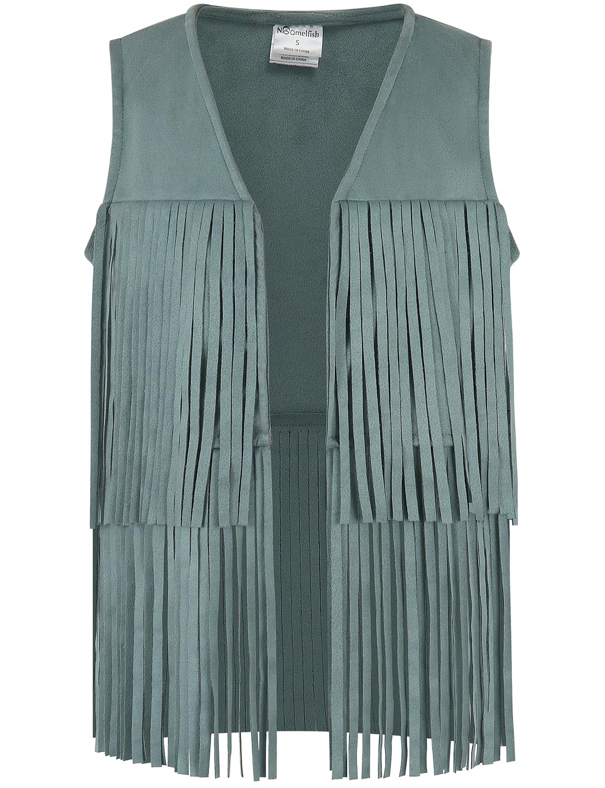 Noomelfish Girls Faux Suede Fringe Vest Sleeveless Boho Tassels Jacket Cardigan (5-12 Years)