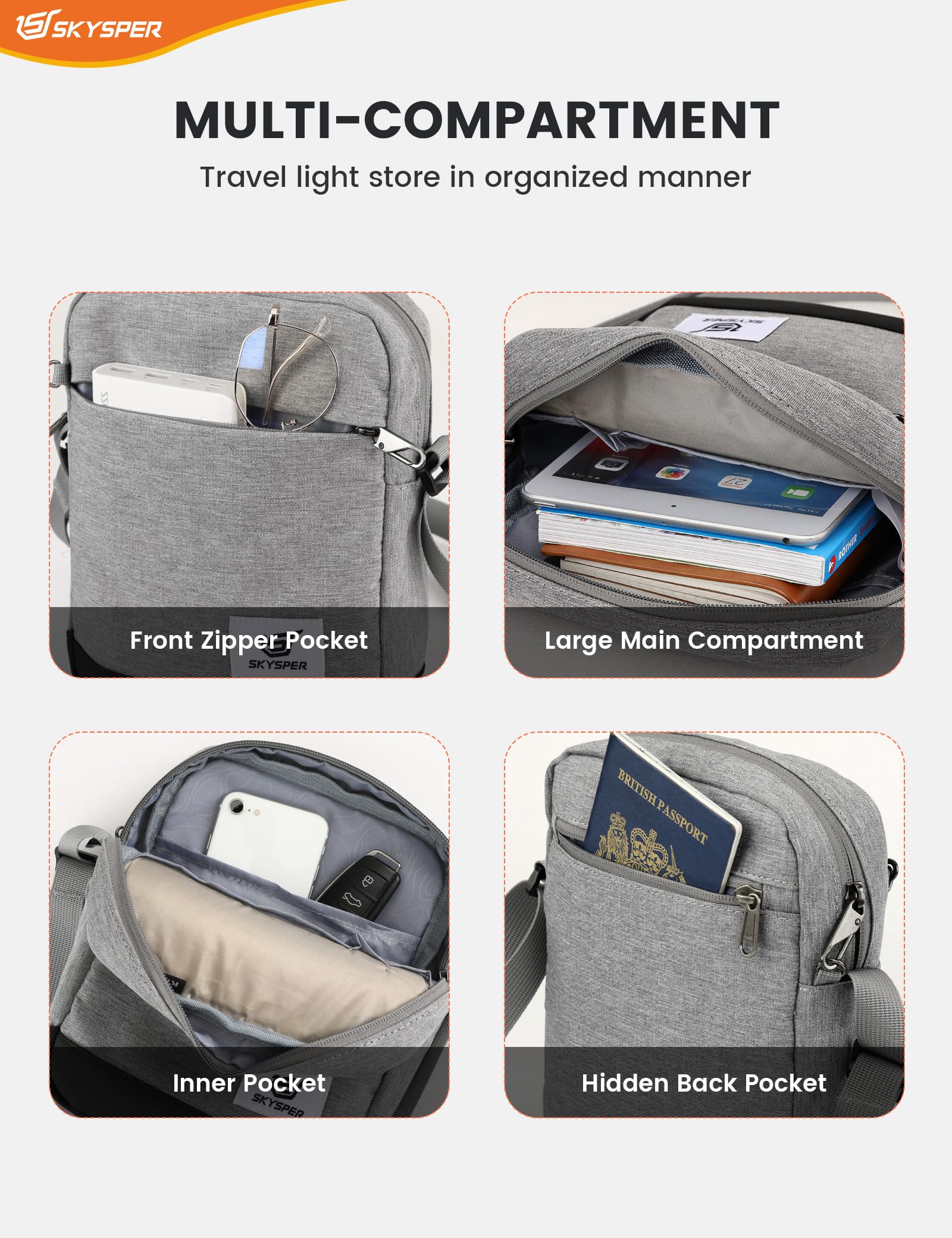 SKYSPER URBANX3 Bandolera Hombre Antirrobo - Bolso Portátil, Deportivo y para Viaje, Bolso Mensajero