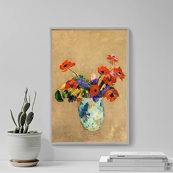 Redon、FLEURS DANS UN VASE BRUN、希少画集画 Fleur dans un Vase Noir by Odilon Redon - 24 X 32 Inches