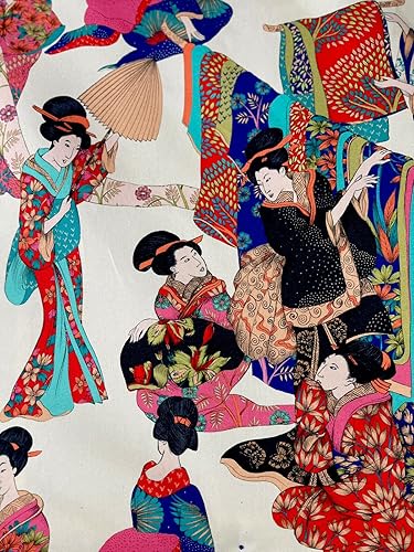 The Yard - Tela de algodón Geisha de The Meter, color beige, estilo kimono, material de costura por yarda, diseño japonés oriental, textil para