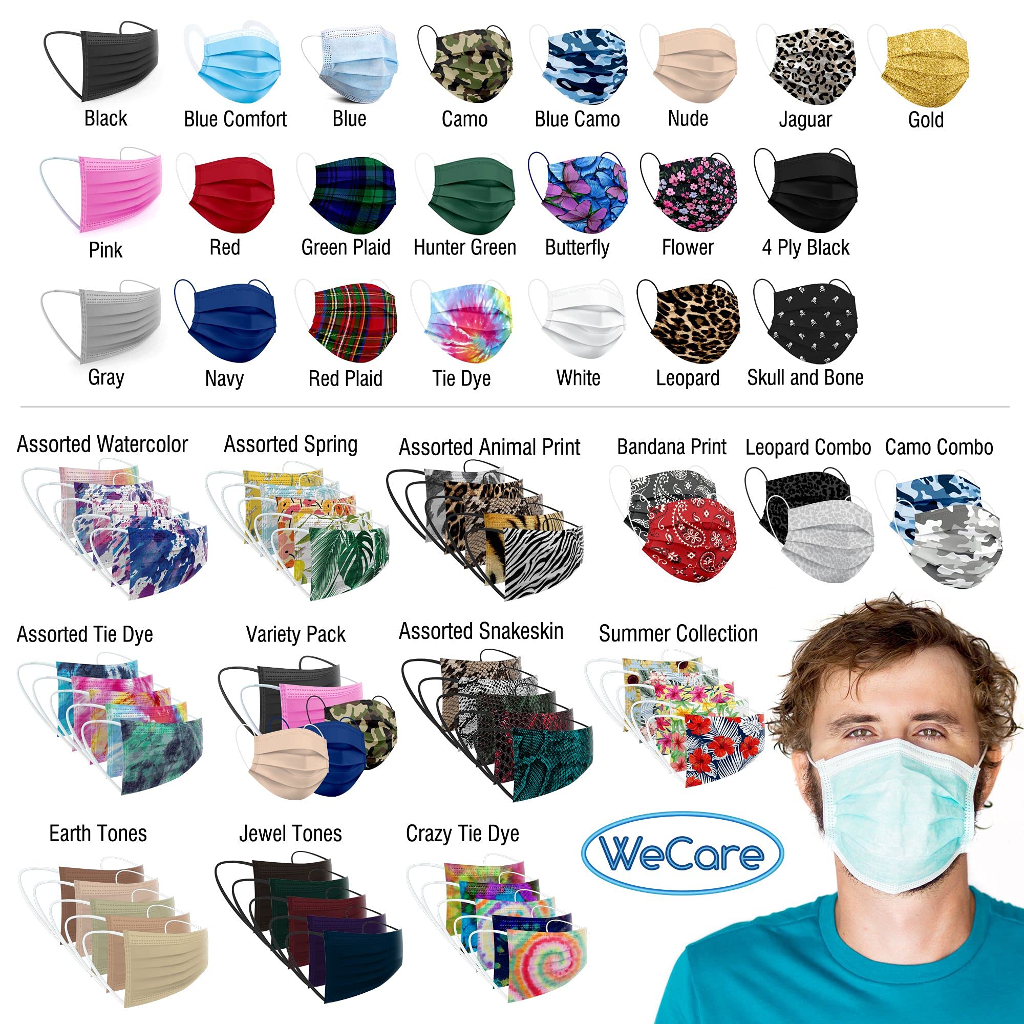 WeCare Disposable Face Mask Individually Wrapped 50 Pack, Butterfly