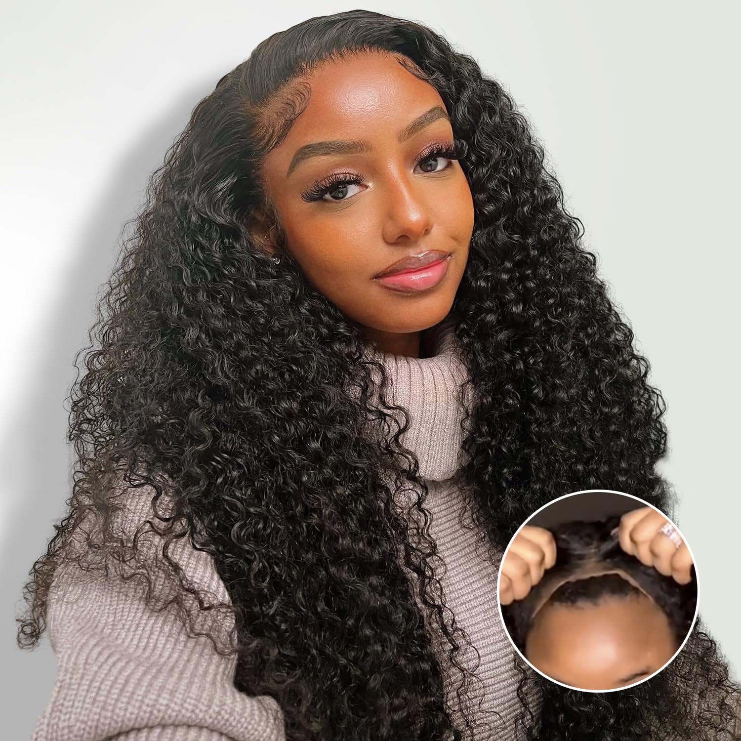 FACMOOD Wear and Go Kinky Curly Glueless Wig Human Hair, 6x4 Pre-Cut HD Lace Front Glueless Wigs Pre-Plucked, Transparent Lace Closure Wigs 200%
