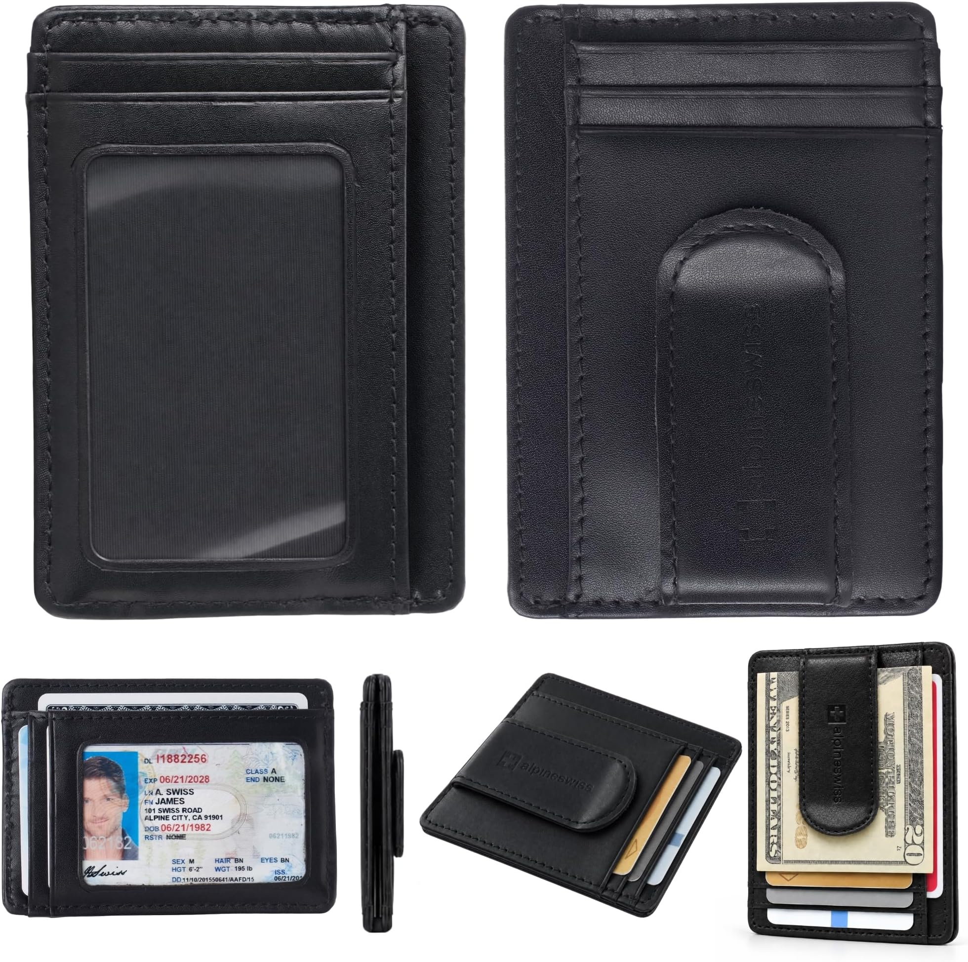 RFID Dermot Money Clip Front Pocket Wallet For Men Leather York Collection Smooth Finish Black