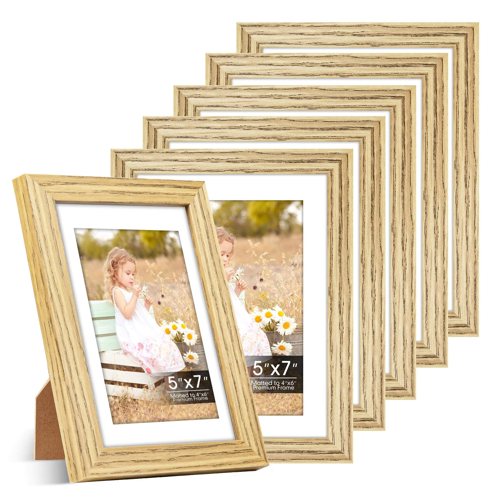 6 Pack 5x7 Frames, Mat for 4x6 Photos, Shatter HD Plexiglass