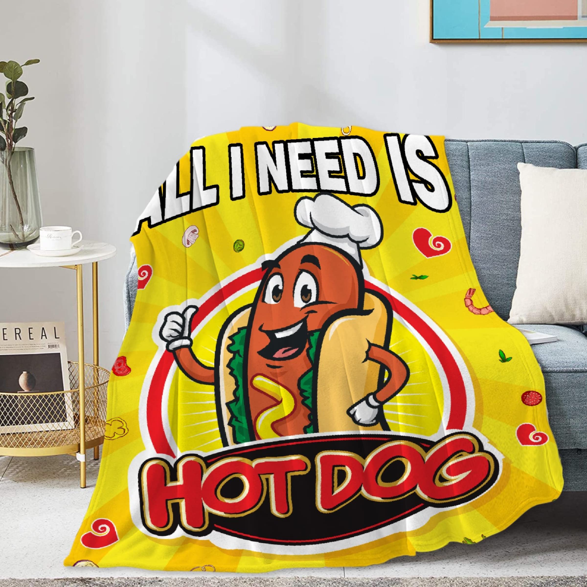Homiehug All I Need is Hot Dog Soft Blanket Flannel Cozy Fuzzy Cute Animal Throws for Nap Bed Couch Home Decor Tapestries Child Plush Gifts All-Seasons 90