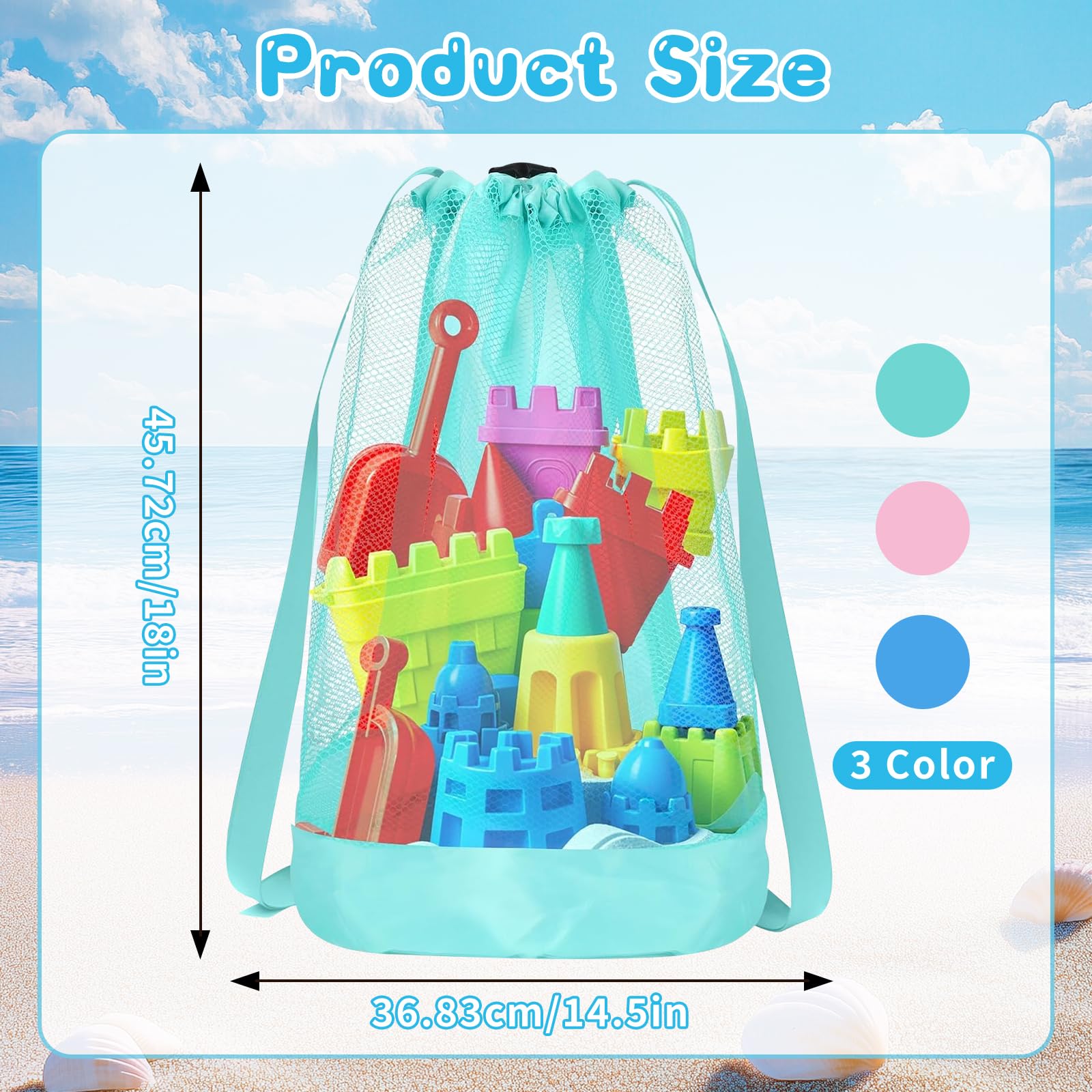 3 Piezas Bolsa de Juguetes de Playa,Bolsas de Malla para la Playa,Mochila Plegable para Juguetes Acuáticos para Niños Vacaciones Familiares Viajes A La Playa Juguetes