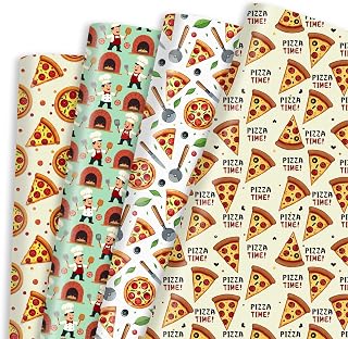 Pineraap 12 Sheets Pizza Wrapping Paper, Funny Gift Wrap Food Themed Gift Packing Paper for Birthday Party Holiday Christmas Baby Shower, 20 x 28 Inch