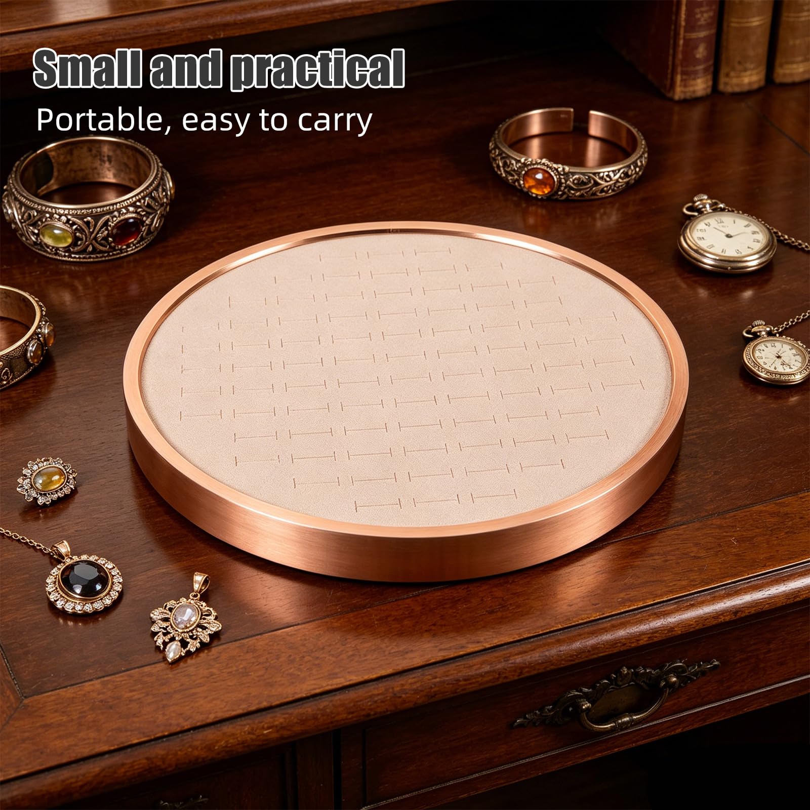 Bandeja redonda para joyas: organizador de pendientes con 68 ranuras, bandeja para exhibir collares de 29,6 cm (11,65'') - Plato decorativo para guardar anillos, collares, llaves y
