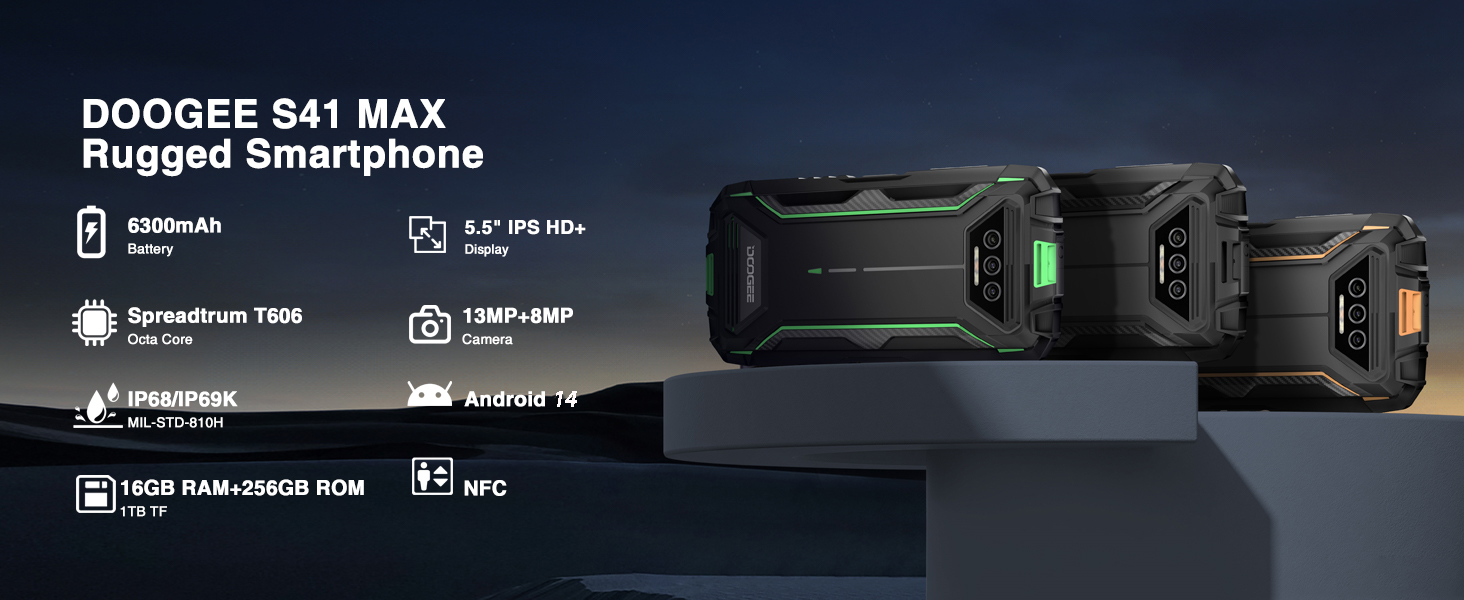 Amazon.com: DOOGEE S41 MAX Rugged Smartphone 2024,16GB + 256GB/SD