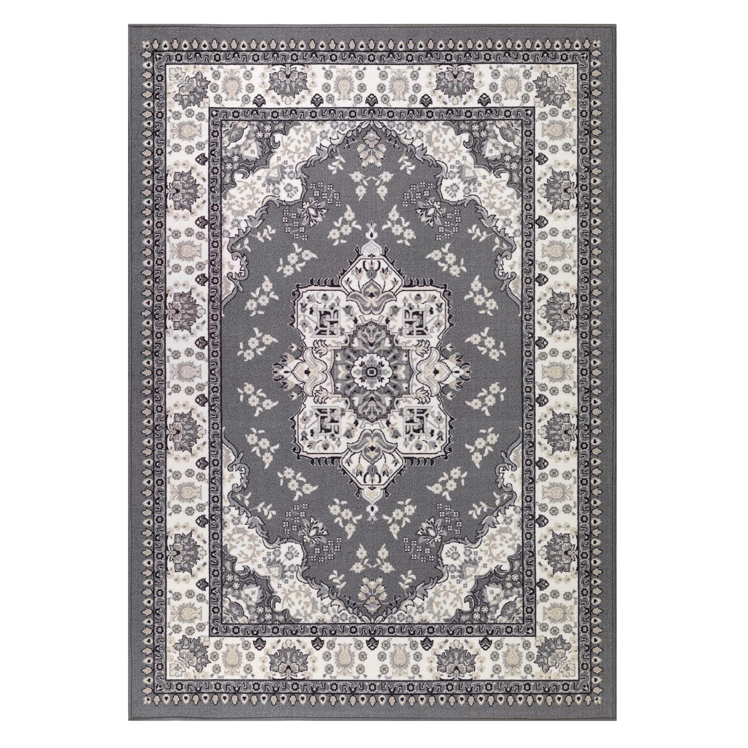 Antep Rugs Alfombras Oriental Traditional 8x10 Non-Skid (Non-Slip) Low Profile Pile Rubber Backing Indoor Area Rugs (Gray, 7'10" x 10')