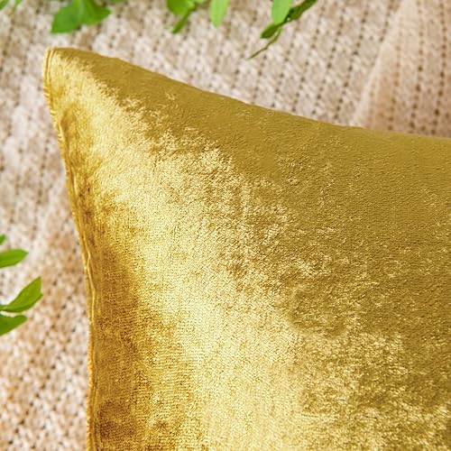 Miniatura 2 de EMEMA Juego de 2 fundas de almohada de terciopelo dorado brillante otoñal de 20 x 20 pulgadas, fundas de almohada cuadradas decorativas, fundas de
