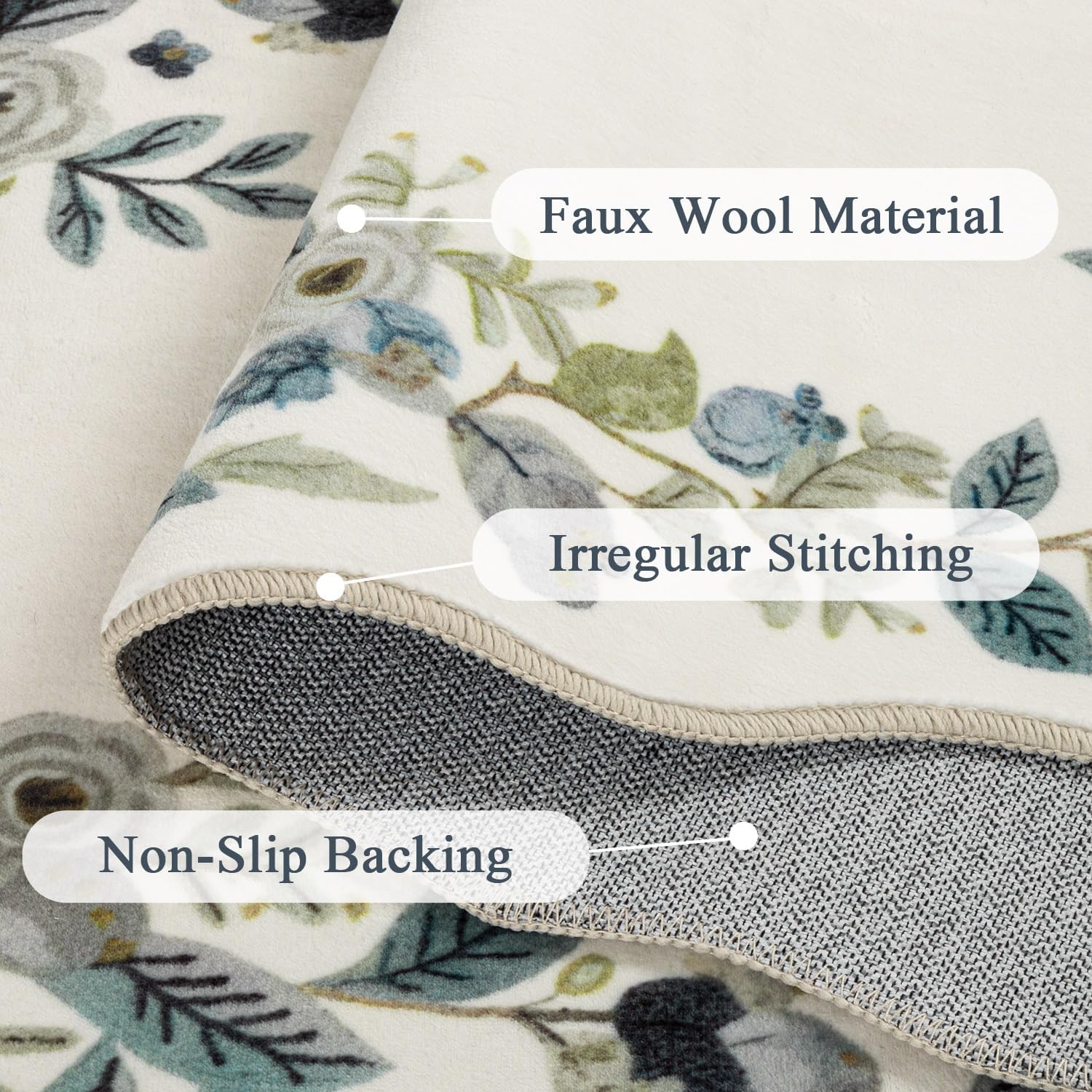 BSICPRO Floral Entryway Area Rugs, 2x3 Washable Vintage Door Mat Indoor Entrance, Non Slip Low Pile Throw Rug for Entrance, Bedroom, Kitchen, Laundry, Bathroom (Creamy White) - Image 3