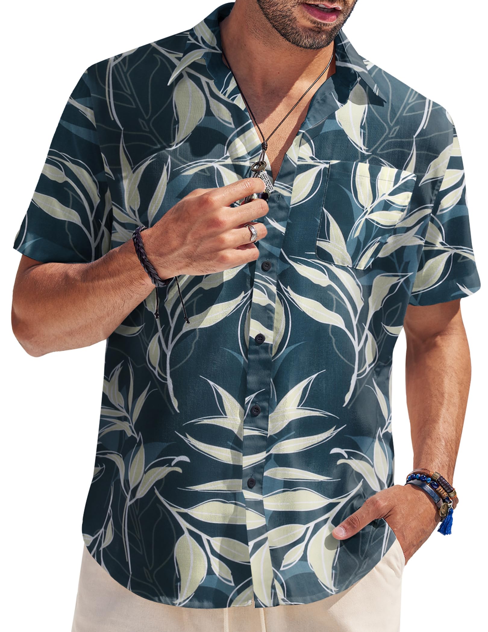 COOFANDY Camisa Hawaiana para Hombre Camisa De Manga Corta con Botones Tropicales Camisa Floral Vintage Camisas De Vacaciones Playa Casual