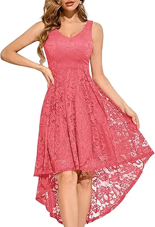 MUADRESS Women's Floral Lace Dress Sleeveless Hi-Lo Cocktail Dress