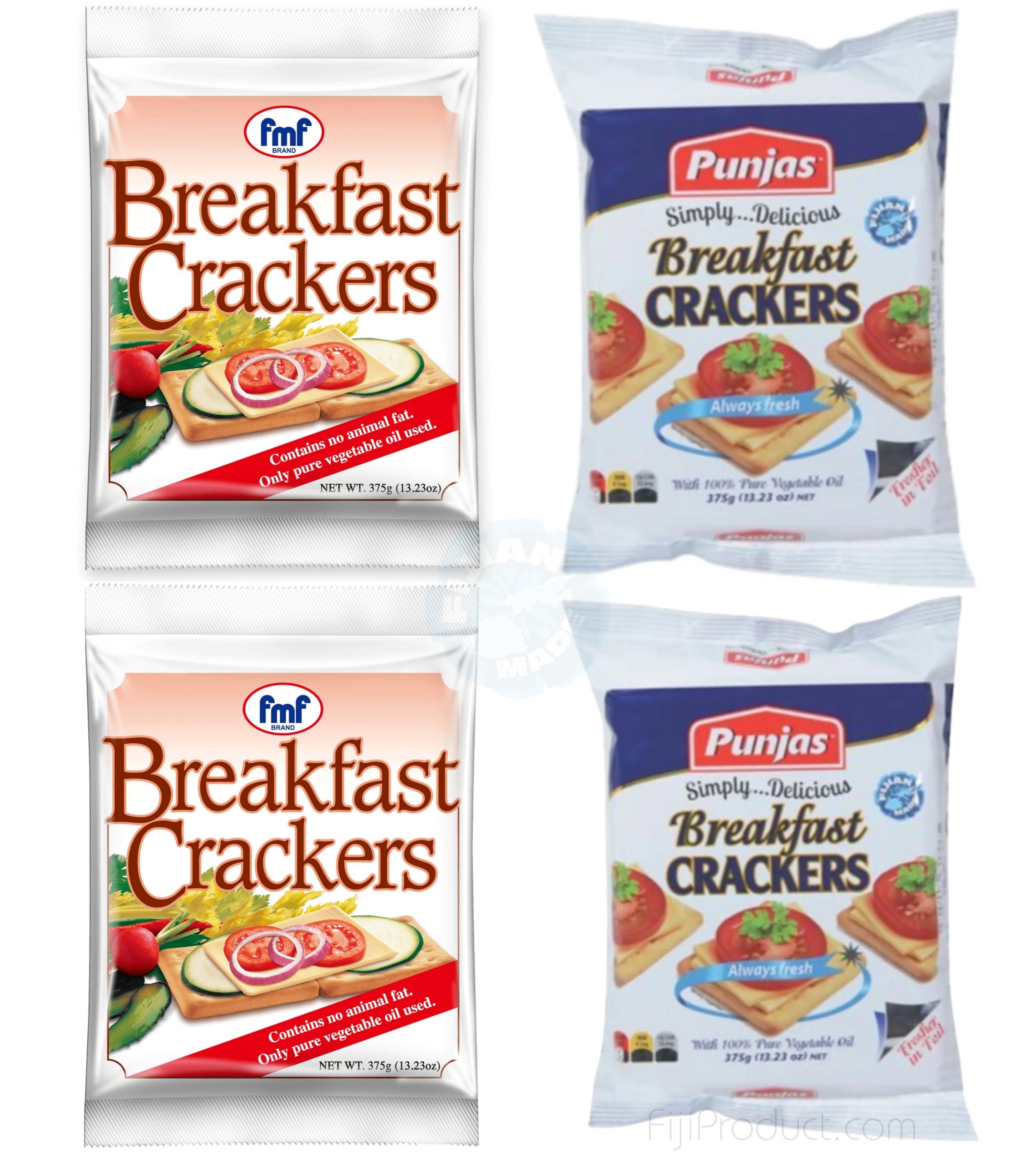 Fiji's FMF - PUNJAS Variety Breakfast Crackers, Light & Crunchy Biscuit Snack (Pack Of 4 x 375) Combo-Deal, Delicious Combinations with Tea or Morning Coffee... Imported from FIJI