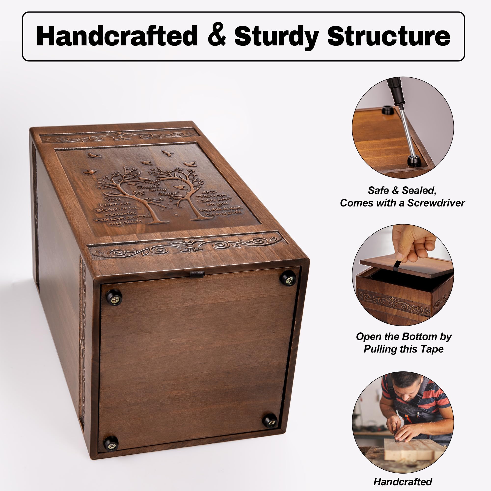 Gredstar Tree of Life Wood Urn for Ashes, Exquisitely Carved Adult Memorial Box - Image 4