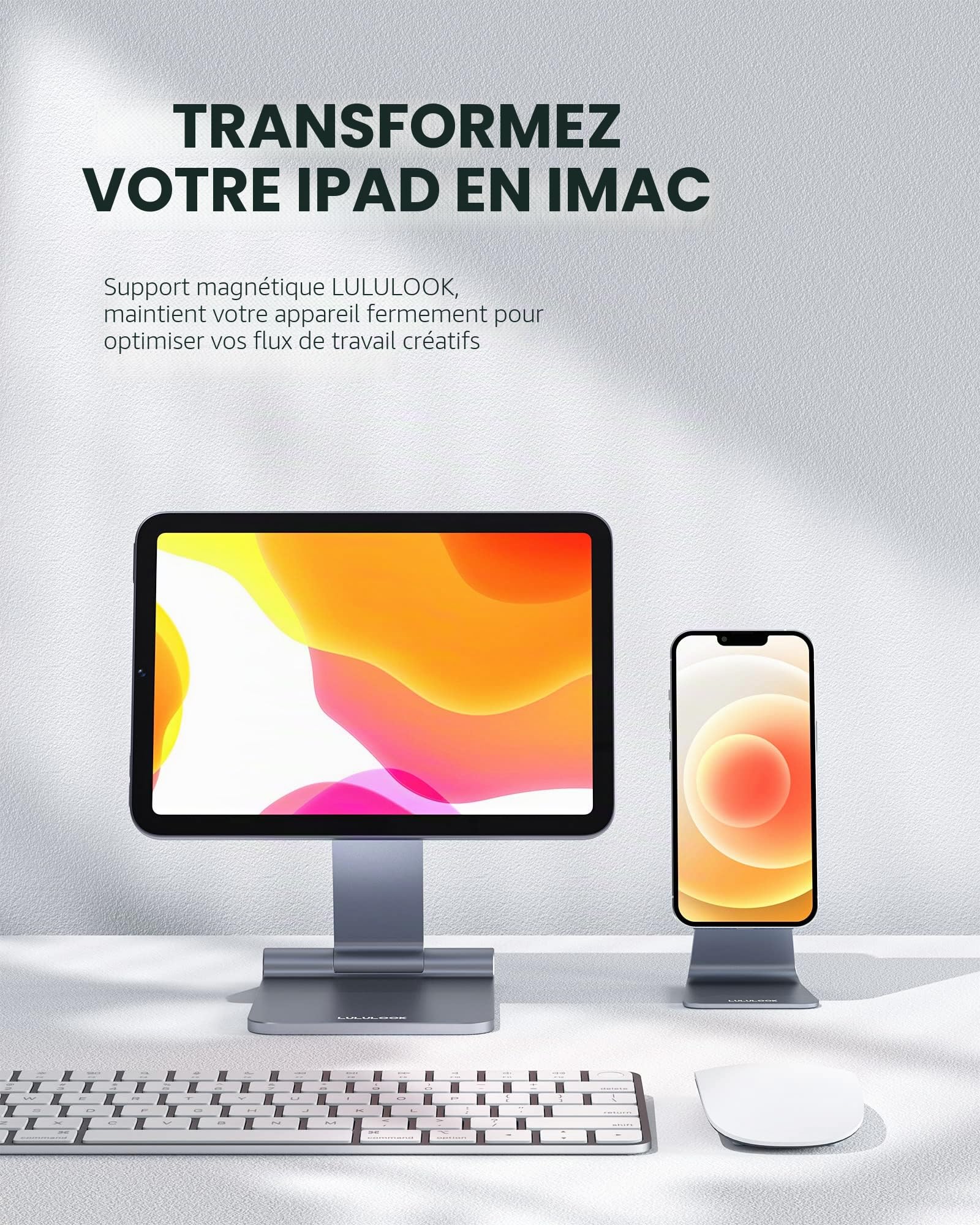 LULULOOK Support iPad Mini 7 (A17 Pro, 2024), Aimant Puissant, en Aluminium Alloy, Suspension, Pliable Rotatif à 360°, Utilisation en Mode Paysage Portrait, Support Tablette, Support iPad Mini 6-8,3"