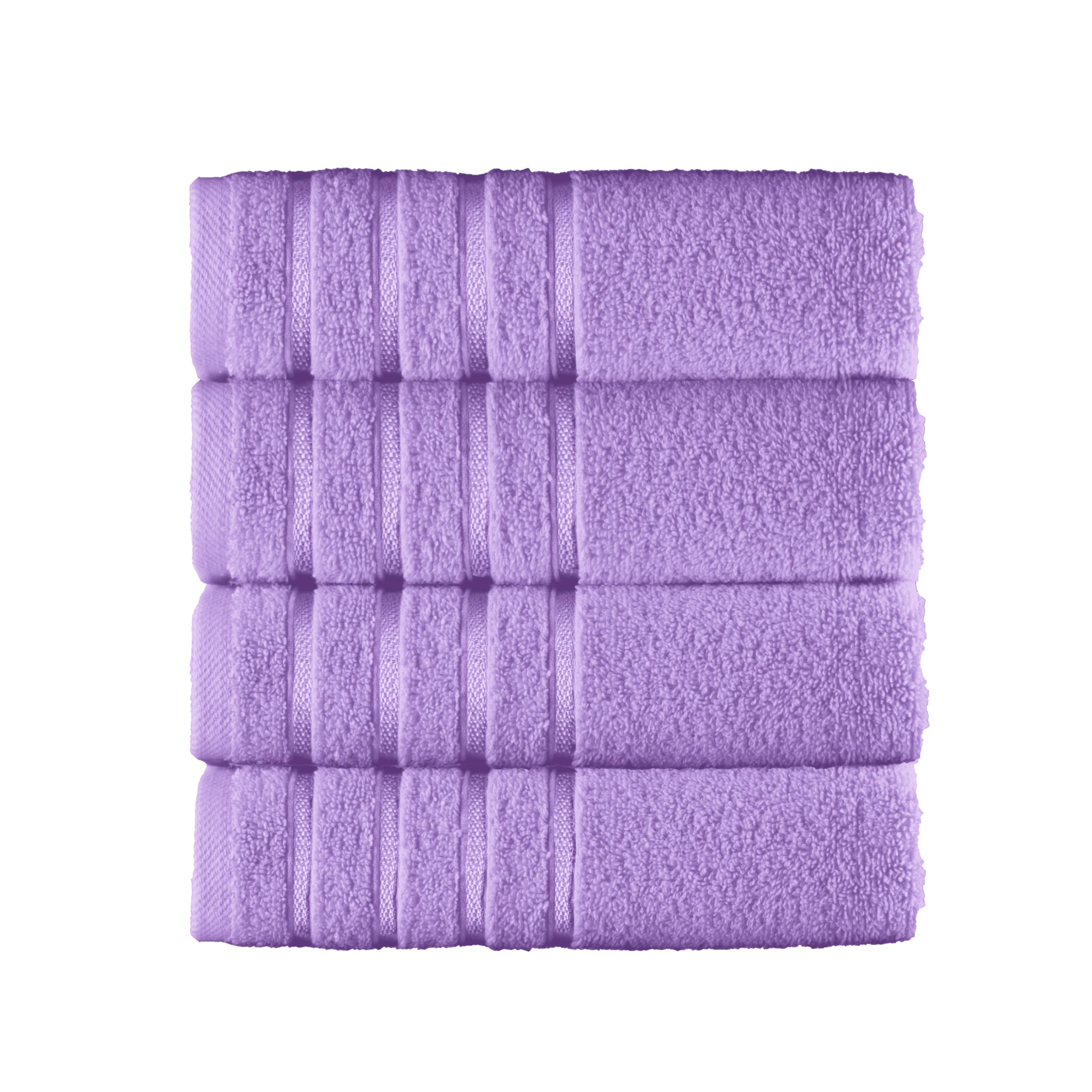 Elegant Comfort 100% Turkish Cotton 4 Lines Viscose Stripe Luxury 4 Pack Hand Towel Set - Ultra Absorbent and Soft 16 x 28 Inch Premium Hotel Spa Quality Towels for Everyday Bath Use, Lilac