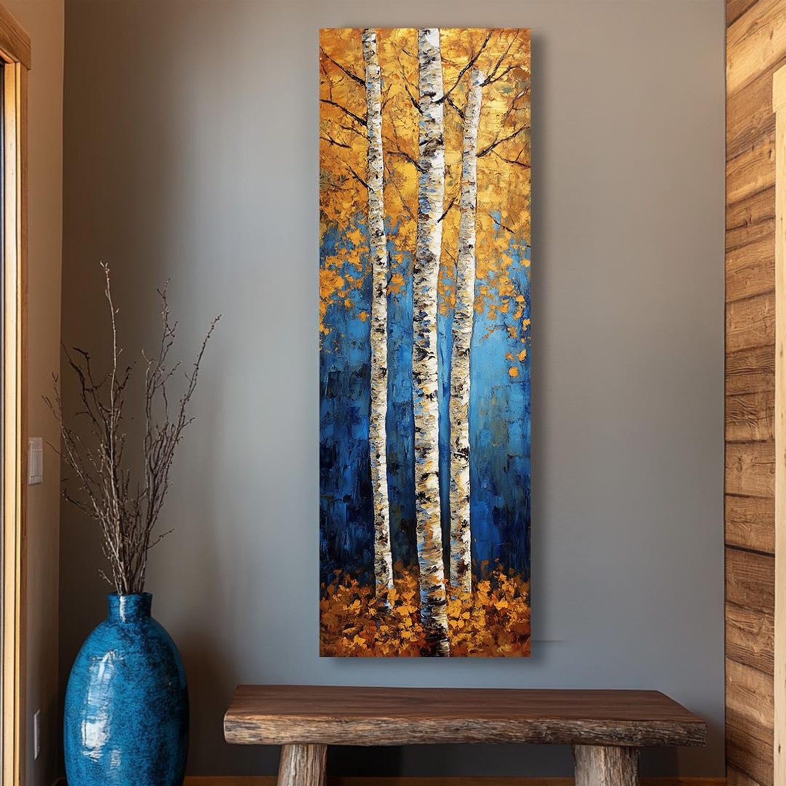 XINBAO Scenic Birch Wall Art, Long Narrow Birch Tree Wall Art, Tall and Thin Canvas wall art, Tree Vertical Wall Art(60x180cm/Frameless)